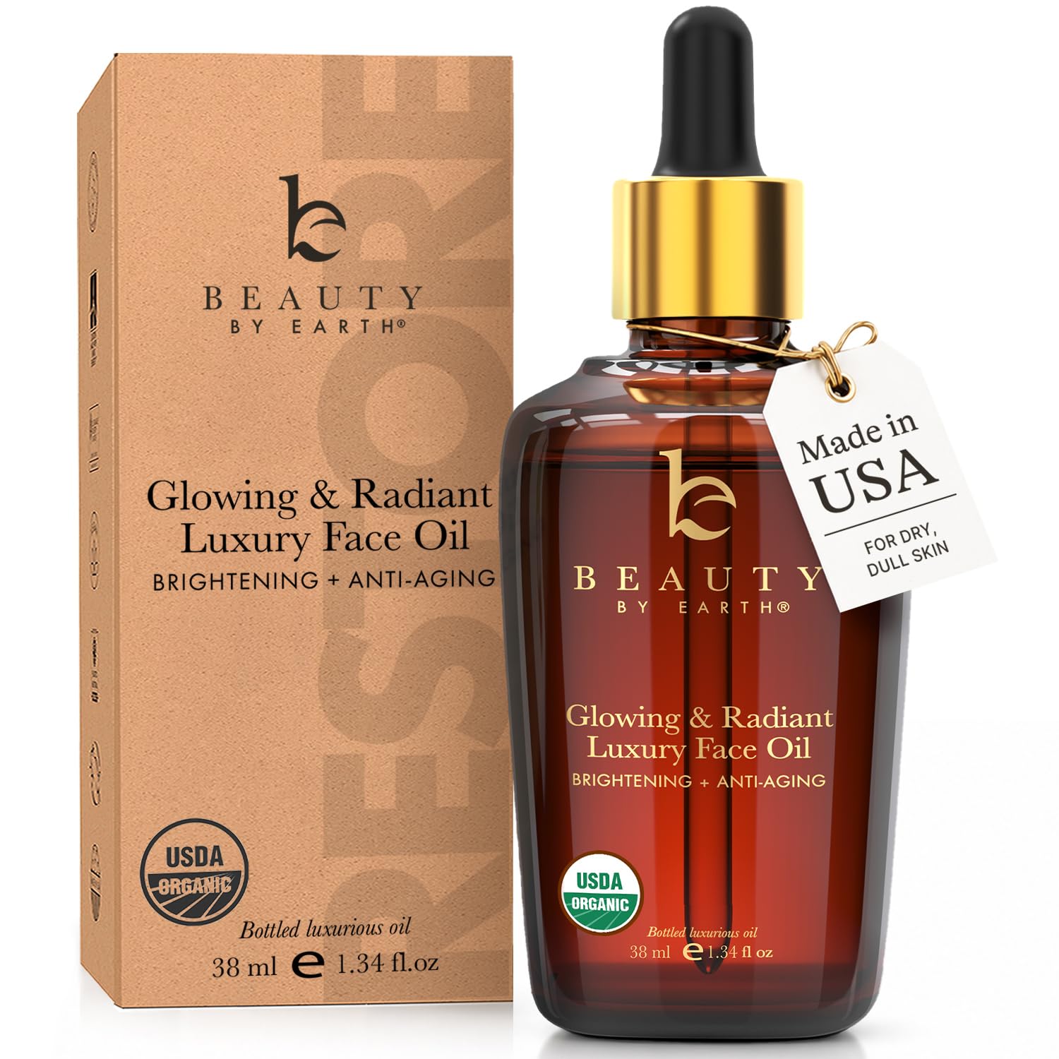 USDA Organic Face Oil – USA Made with Natural Ingredients, Brightens & Smooths Fine Lines & Wrinkles, Non-comedogenic Lightweight Facial Oil for Dry & Sensitive Skin with Moringa, Jojoba & Argan Oils