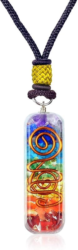 Colgante de cristal de orgonita hecho a mano con siete chakras con cordón ajustable, collar de piedra curativa de orgonita para equilibrio espiritual, meditación, yoga, reiki, regalo para hombres y mujeres