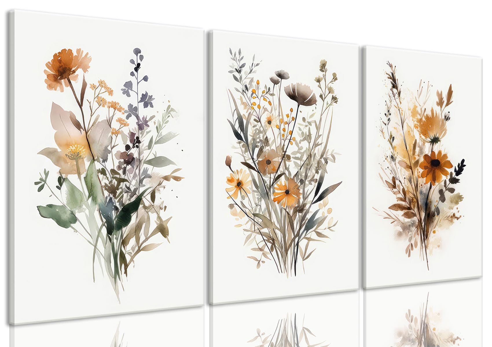 Bwodke Watercolor Floral Canvas Wall Art Set of 3