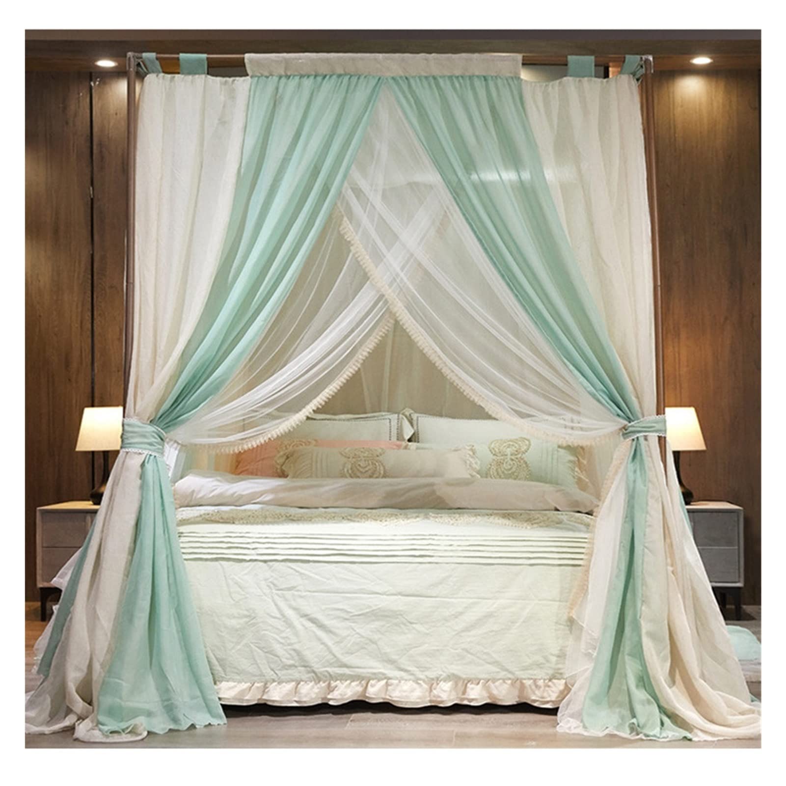 GJMSSMY Bed Canopies Frame,2 Color Linen Mosquito Net Canopy for Beds, 4 Corner Post Bed Curtain, Perfect Bedroom Decor for Adults & Kids, 180x200cm (71x79in) - Stylish Protection