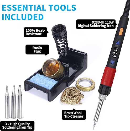 Miniatura 8 de YIHUA Paquete de estación de soldadura profesional 939D+ con soldador YIHUA 928D-III de alta potencia como soporte de hierro secundario/de respaldo,