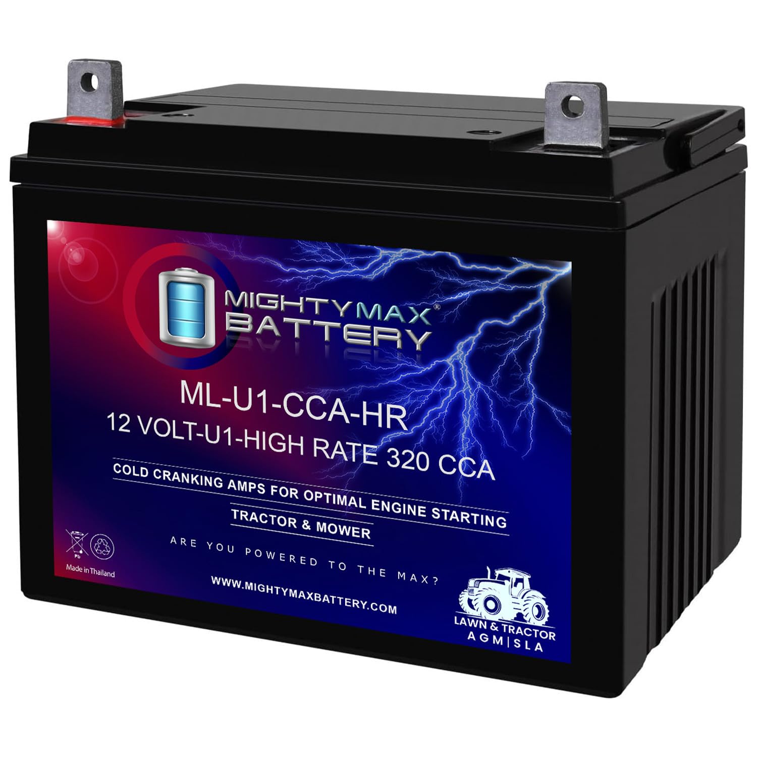 ML-U1-CCAHR -12 Volt, 320 CCA, Nut and Bolt (NB) Terminal, Rechargeable SLA AGM High Rate Series Battery