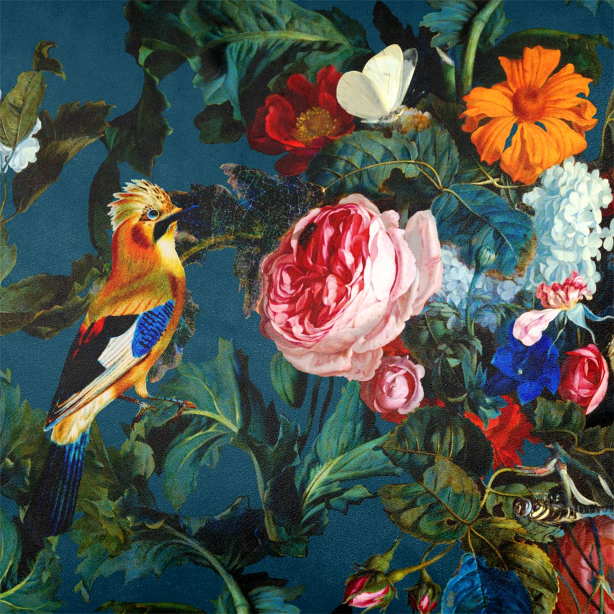Izabela Peters Teal Luxury Upholstery Curtain Fabric - Eco-Friendly Velvet - Designer Blind, Craft, Sewing Fabric By The Metre - Birds In Paradise - 1 Metre