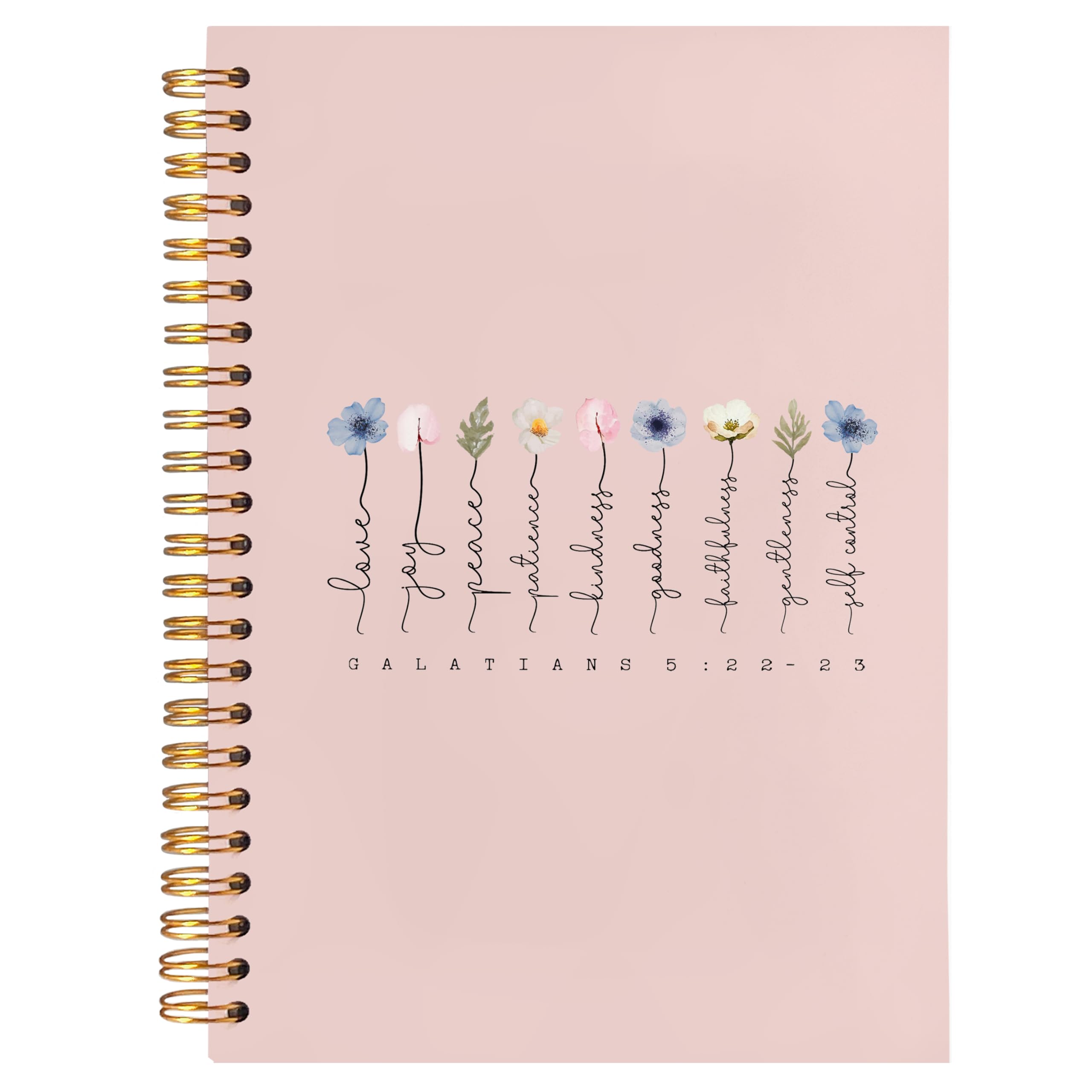 BearCake Fruit of the Spirit Boho Floral Christian Notebook Journal,Bible 5:22-23 Christian Gifts for Women,Bible Notebooks for Note Taking, Bible Journaling Notebook,Spiral Notebook 5.5x8.3 pink