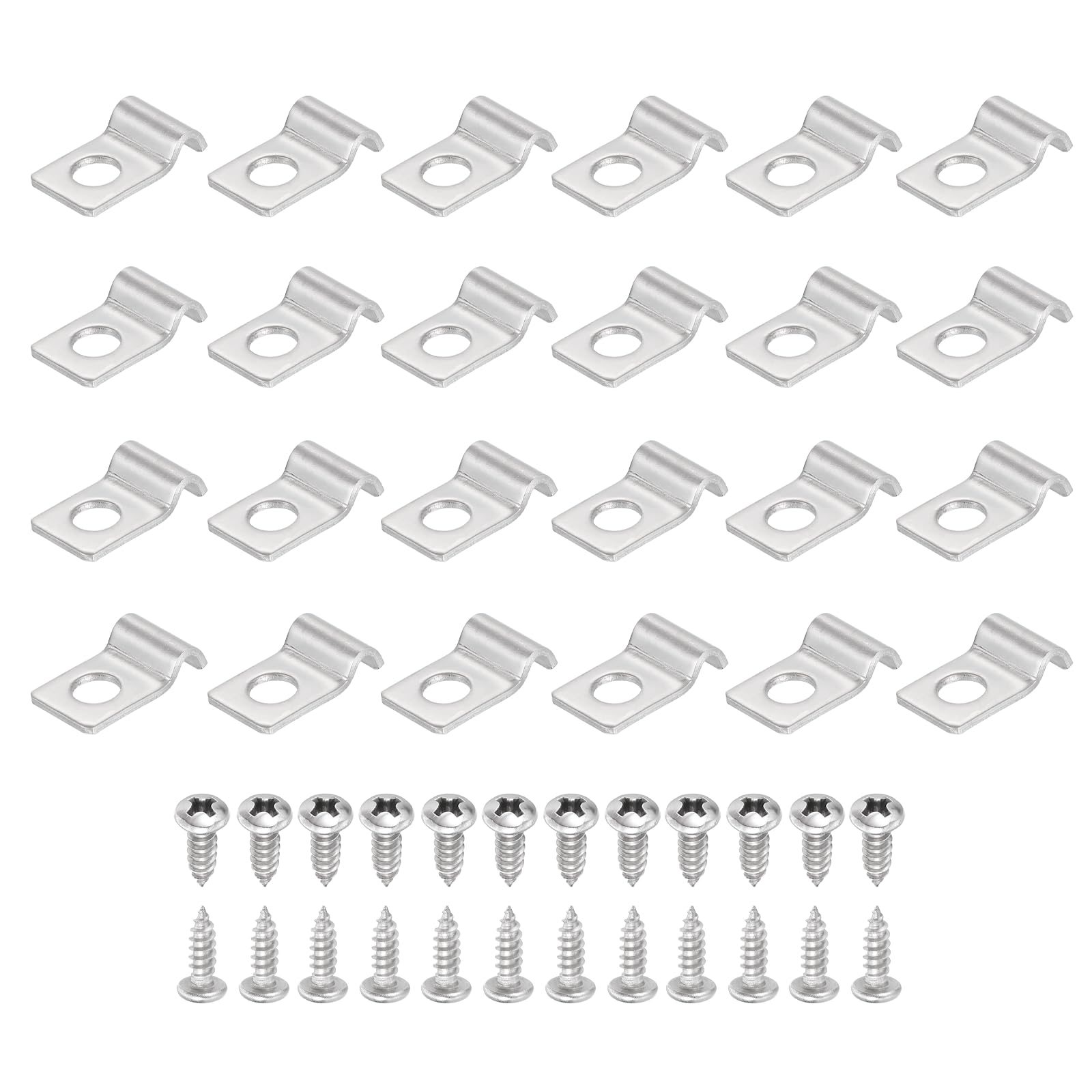 sourcing map 24Pcs 3mm(1/8") One Hole Rigid Pipe Strap, 304 Stainless Steel Conduit Clamp Thicken U Bracket Heavy Duty Pipe Clamp with Self-Tapping Screws for Fixing Tube Cable, Silver — image 1