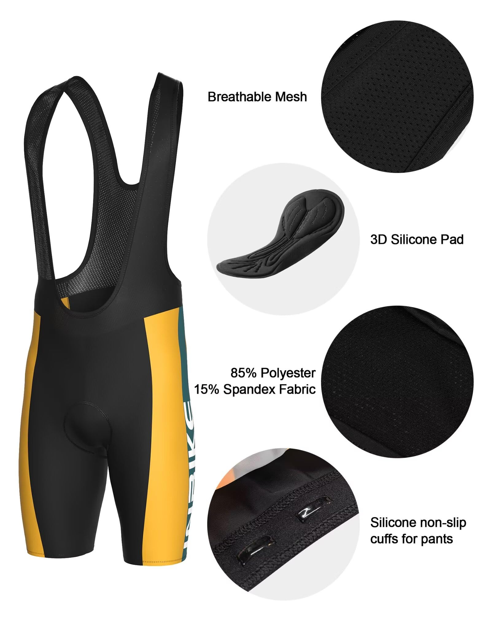 INBIKE Set di abbigliamento da ciclismo da uomo, maglia a maniche corte con 3 tasche posteriori, pantaloni da ciclismo imbottiti 3D traspiranti