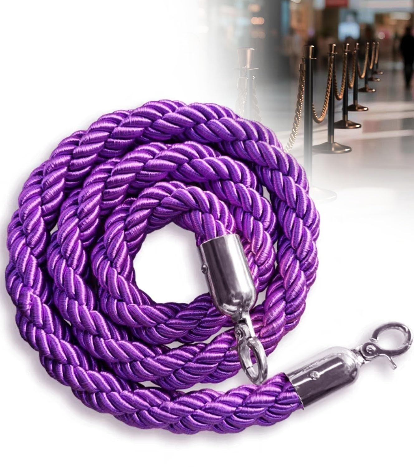 Corde en velours rouge de 2 m avec crochet argenté pour poteau de guidage