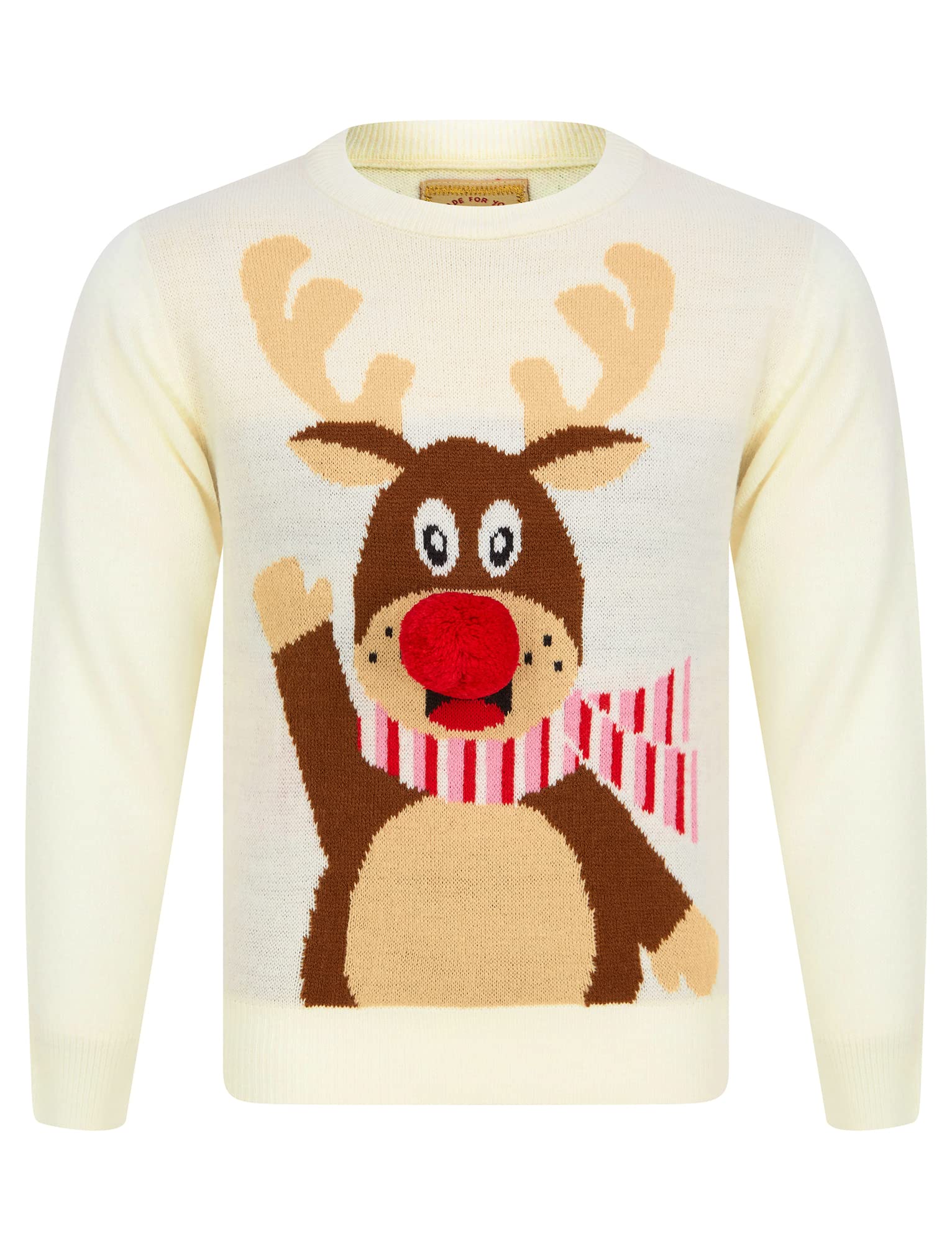 Tokyo Laundry Girl's Waving Reindeer Pom Pom Nose Novelty Christmas Jumper