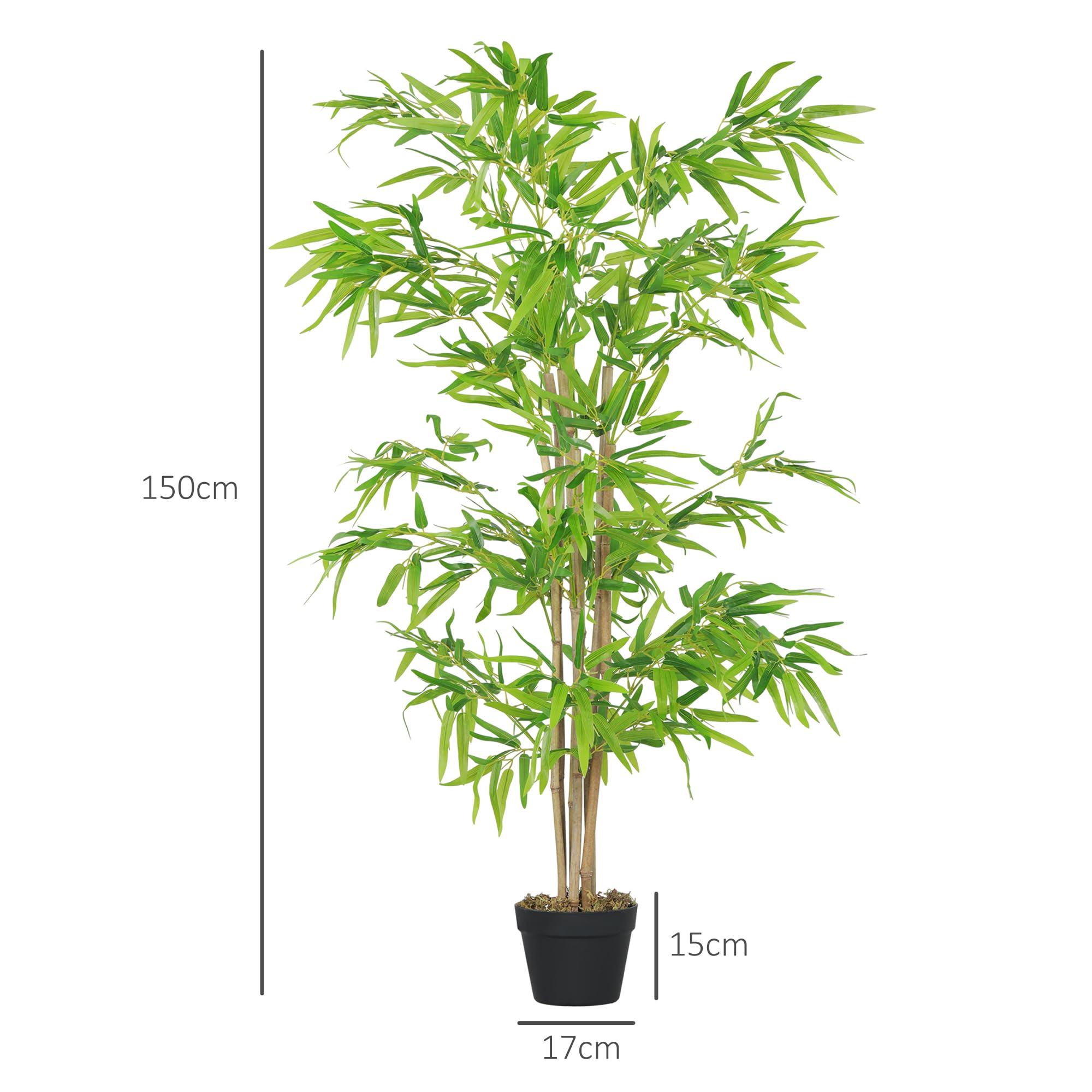 Outsunny Lot de 2 bambous artificiels Hauteur 1,5 m 644 Feuilles denses réalistes Pot Inclus Noir avec Lichen Vert
