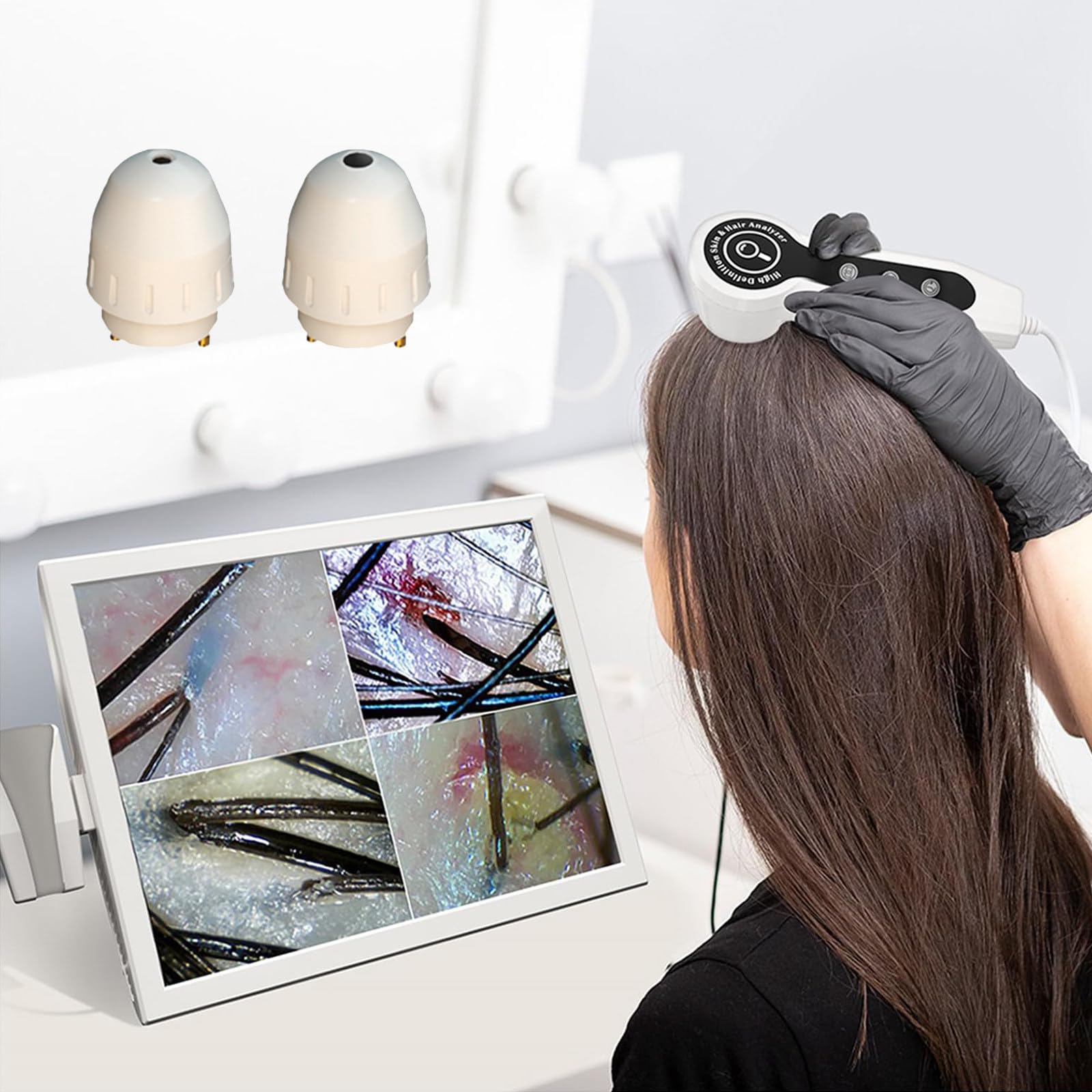 HD Digital Skin Hair Analyzer - 15-calowy ekran, wykrywacz pęcherzyka do włosów z czteroma obrazem i 200X powiększeniem do analizy skóry i włosów