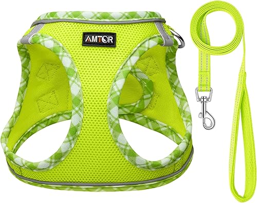Vista 49 de AMTOR - Arnés para perro con correa, arnés reflectante, ajustable y sin tirones para cachorros con chaleco acolchado para perros y gatos Beige