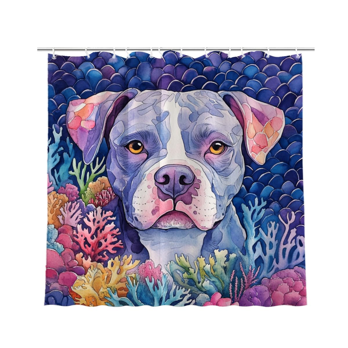 KEEPAEON Ocean Shower Curtain, Pitbull Dog Shower Curtain Beach Thick Shower Curtain Sets Washable Home Office Decor Bath Curtain with 12 Hooks 72"x72
