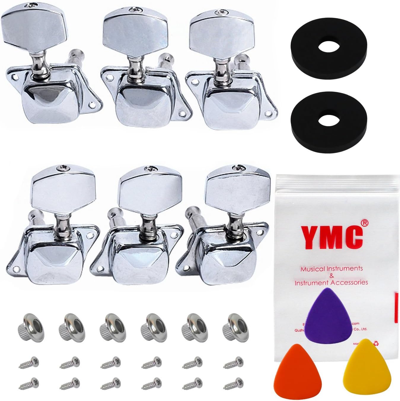 Chrome-Tuning-Peg-Round220-3L3R 6 Pieces 3L3R Semiclosed Guitar Tuning Pegs Tuners Machine Heads