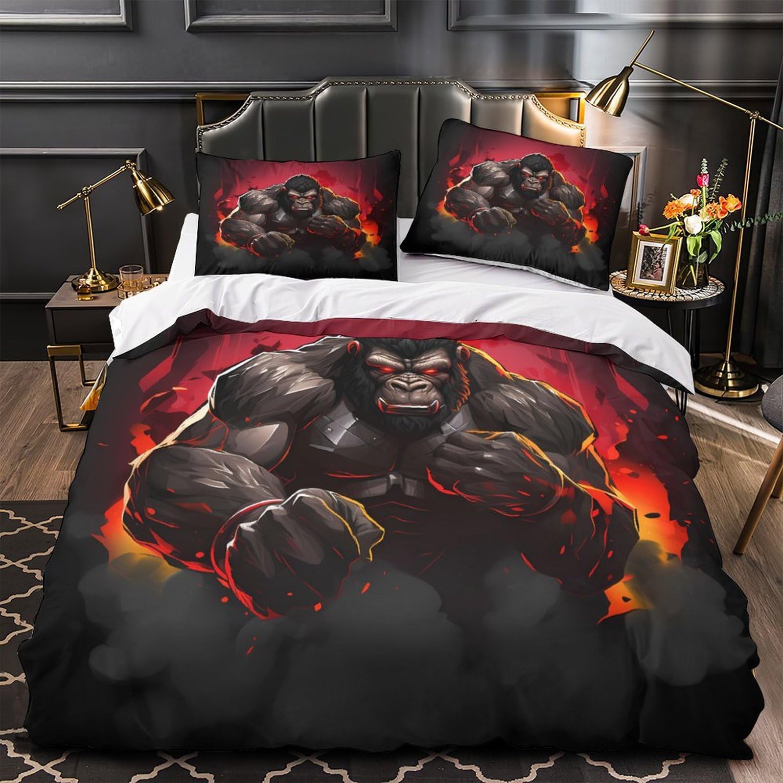 Housse de couette gorille 3D pour chambre d'ado style fantaisie