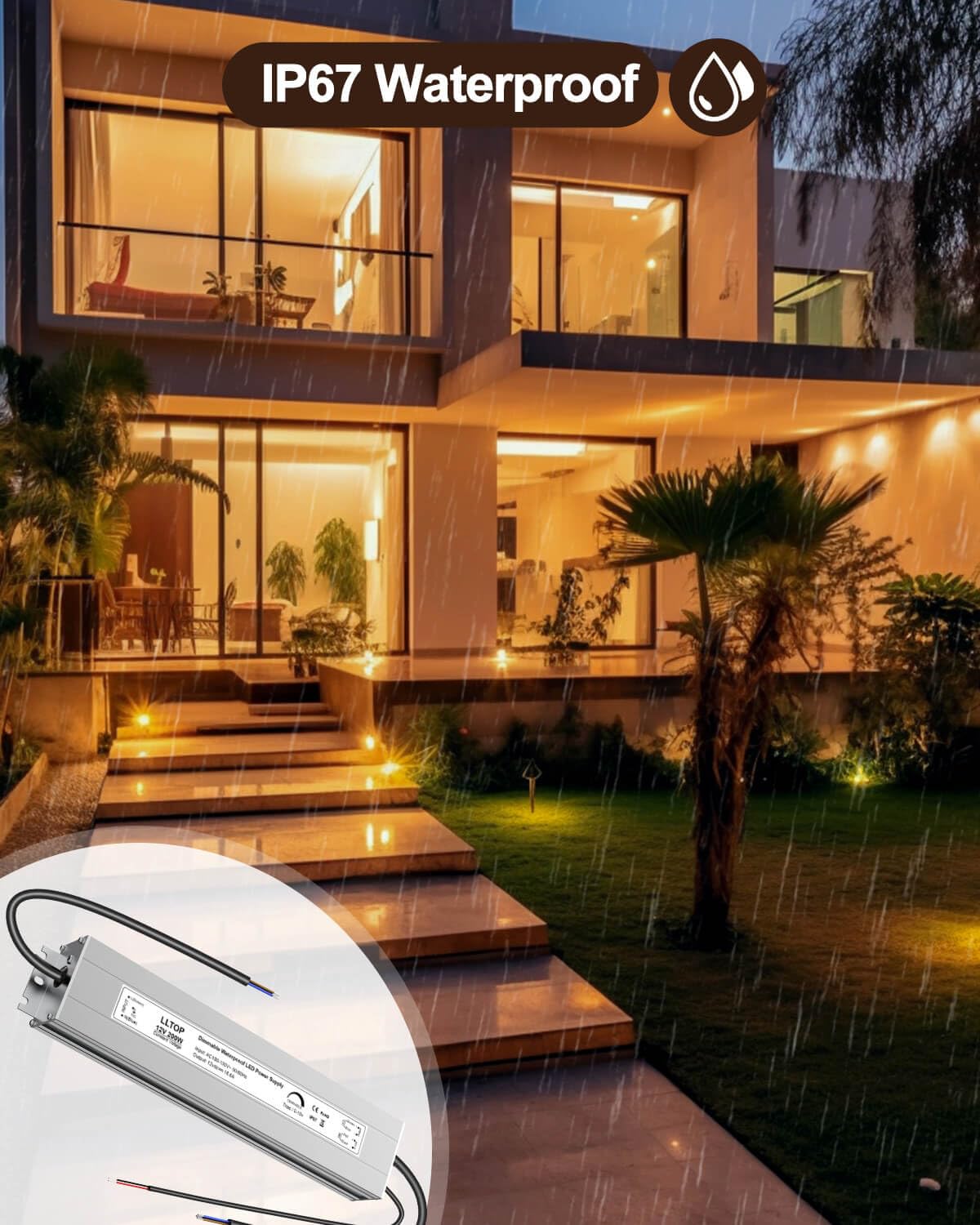 Dimmable LED Driver 200W 12V Waterproof IP67 Triac 0-10v DIM LED Power Supply 110V 120V AC to 12V DC Converter Dimming Low Voltage Lighting Transformer for LED Strip Light