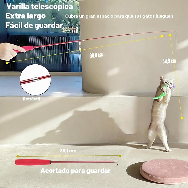 Foto 3 de 8 de Juguete con plumas para gato, 2 varillas retráctiles con 9 terminales diferentes, divertido