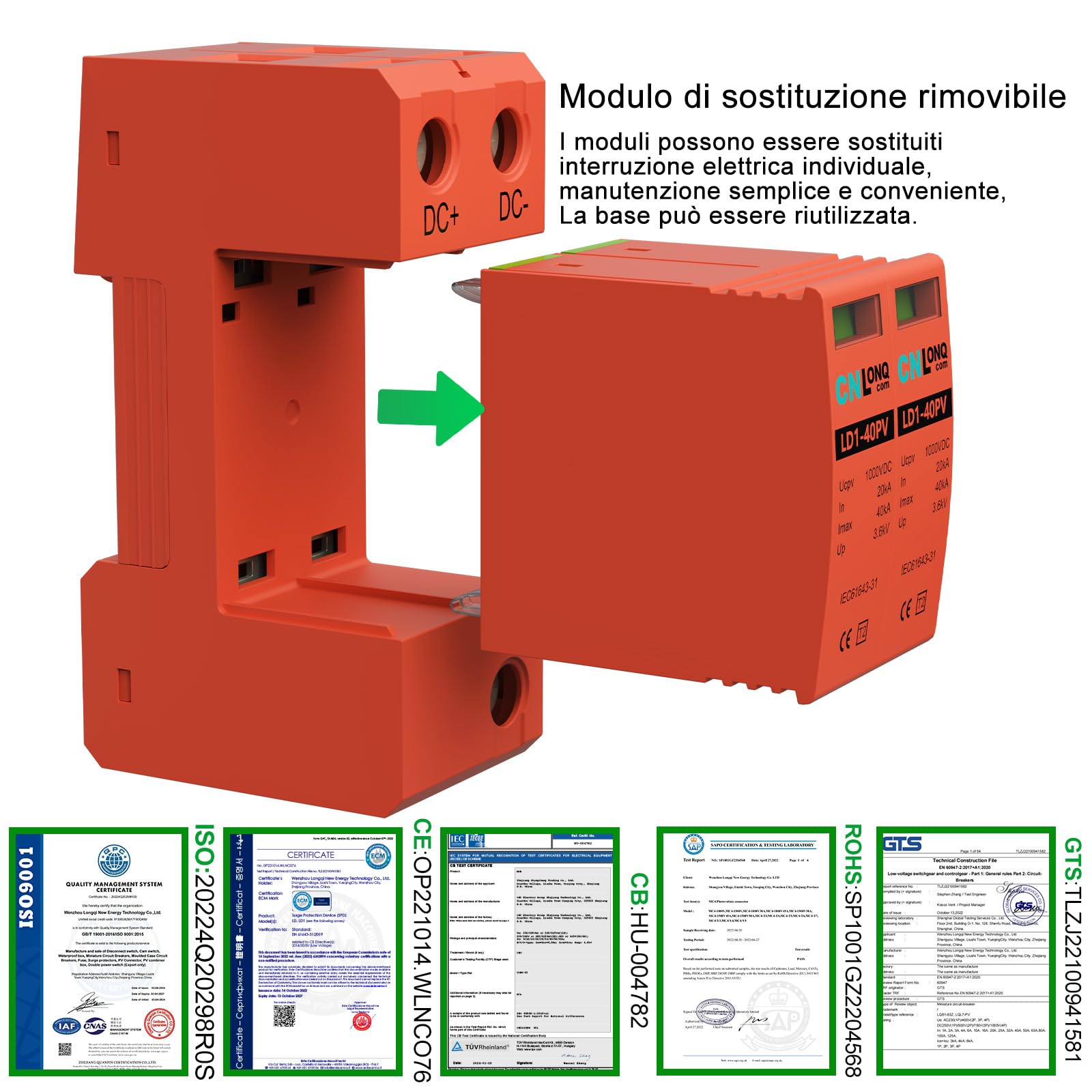 Scaricatore di Sovratensione DC1000V 20kA~40kA 2P Fotovoltaico Protezione Contro Sovratensioni