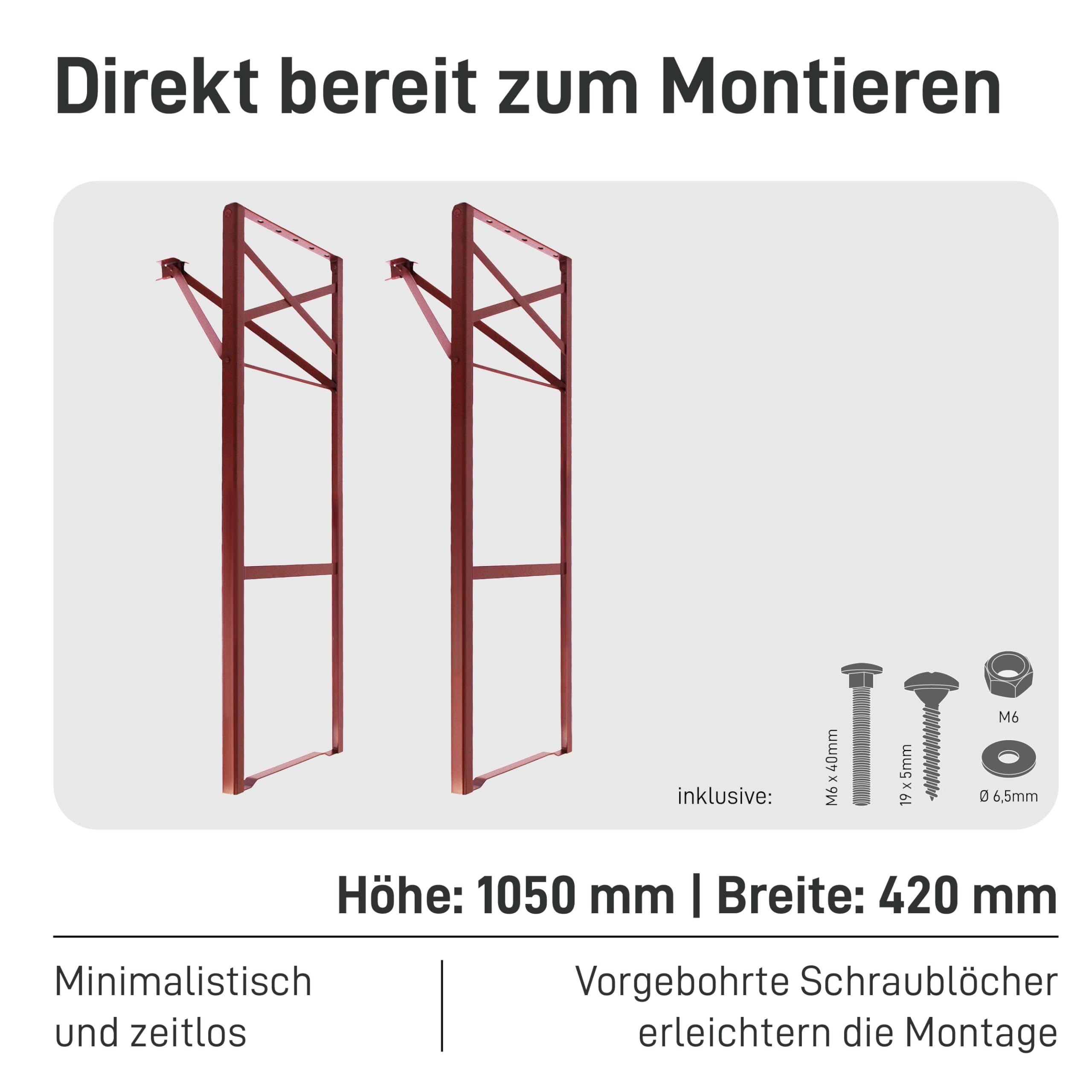 Natural Goods Berlin 2er Set Stehtisch Gestell klappbar (Dunkelrot, 105x43 cm) – Metall Tischbeine im Kastenprofil für Stehtische – Stabiles Tischgestell für Garten, Terrasse & Camping
