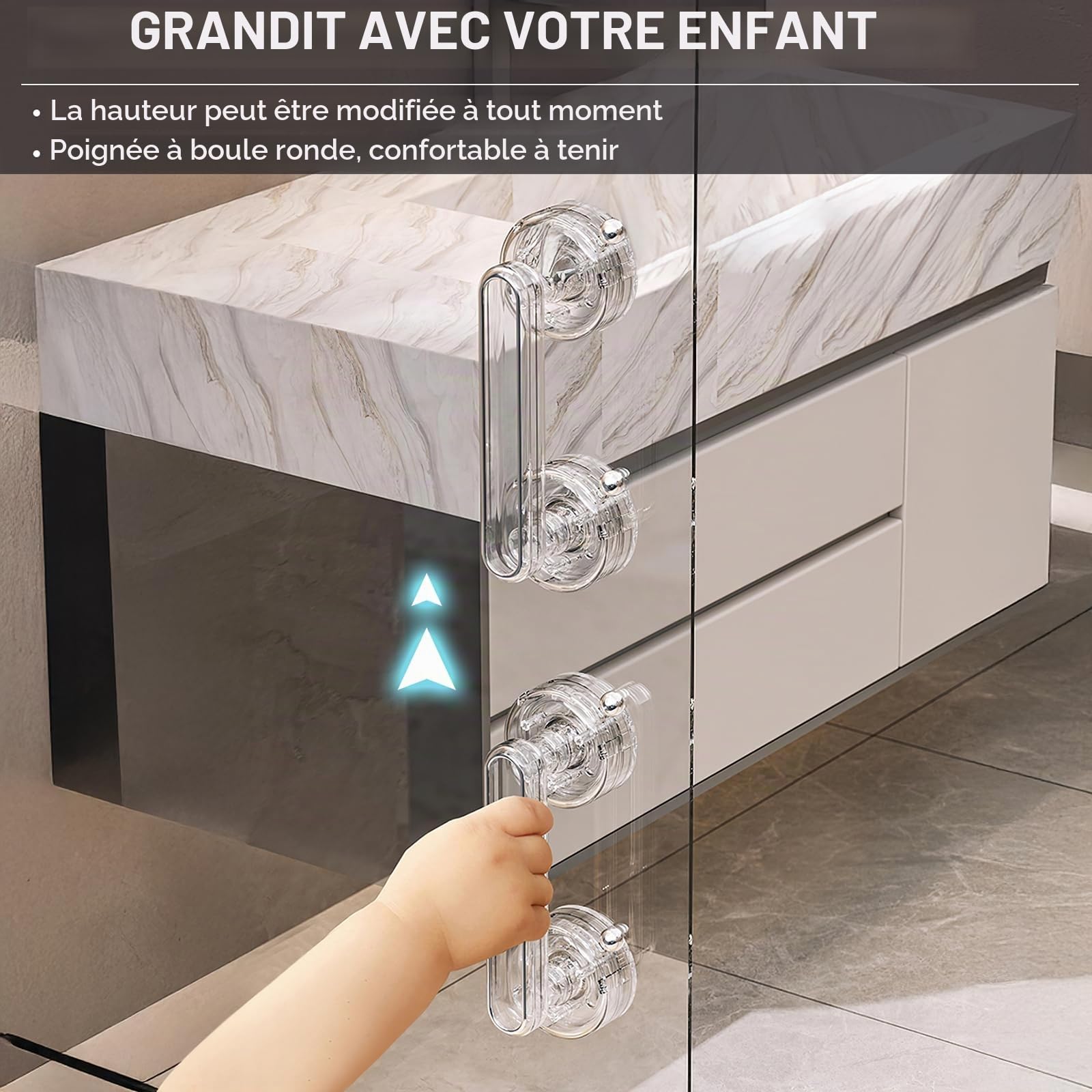 Poignée de porte coulissante adhésive facile à installer Poignée de porte de placard de cuisine avec ventouse transparente Poignées adhésives pour portes en verre double ventouse