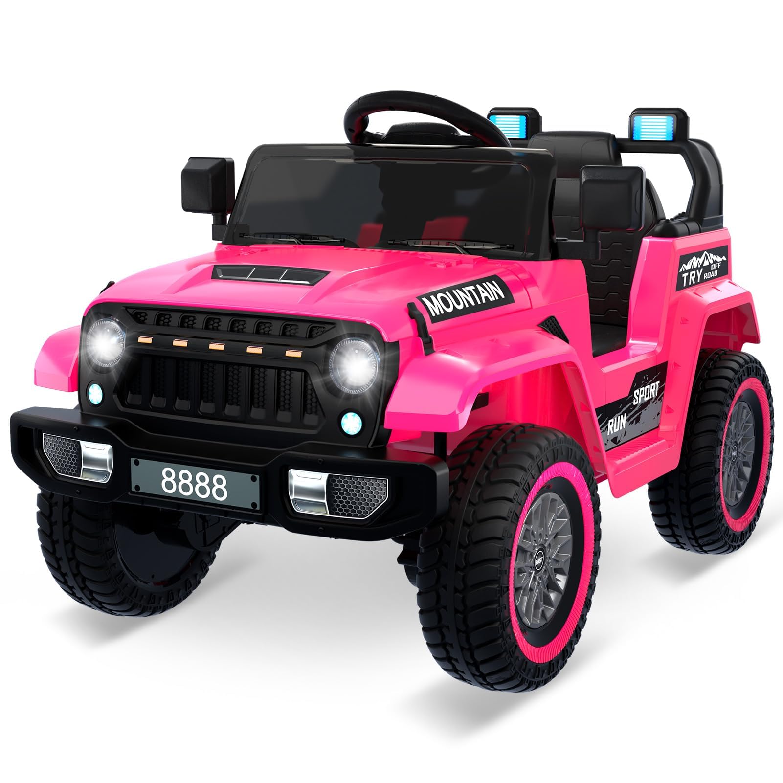 Coche Eléctrico para Niños 12V, Carro Eléctrico Infantil con Mando Control Remoto, Suspensión de Muelles, 3 Velocidades, Luces LED, Música, Bocina, Juguete Regalo para Niños de 3+ Años, Rosa