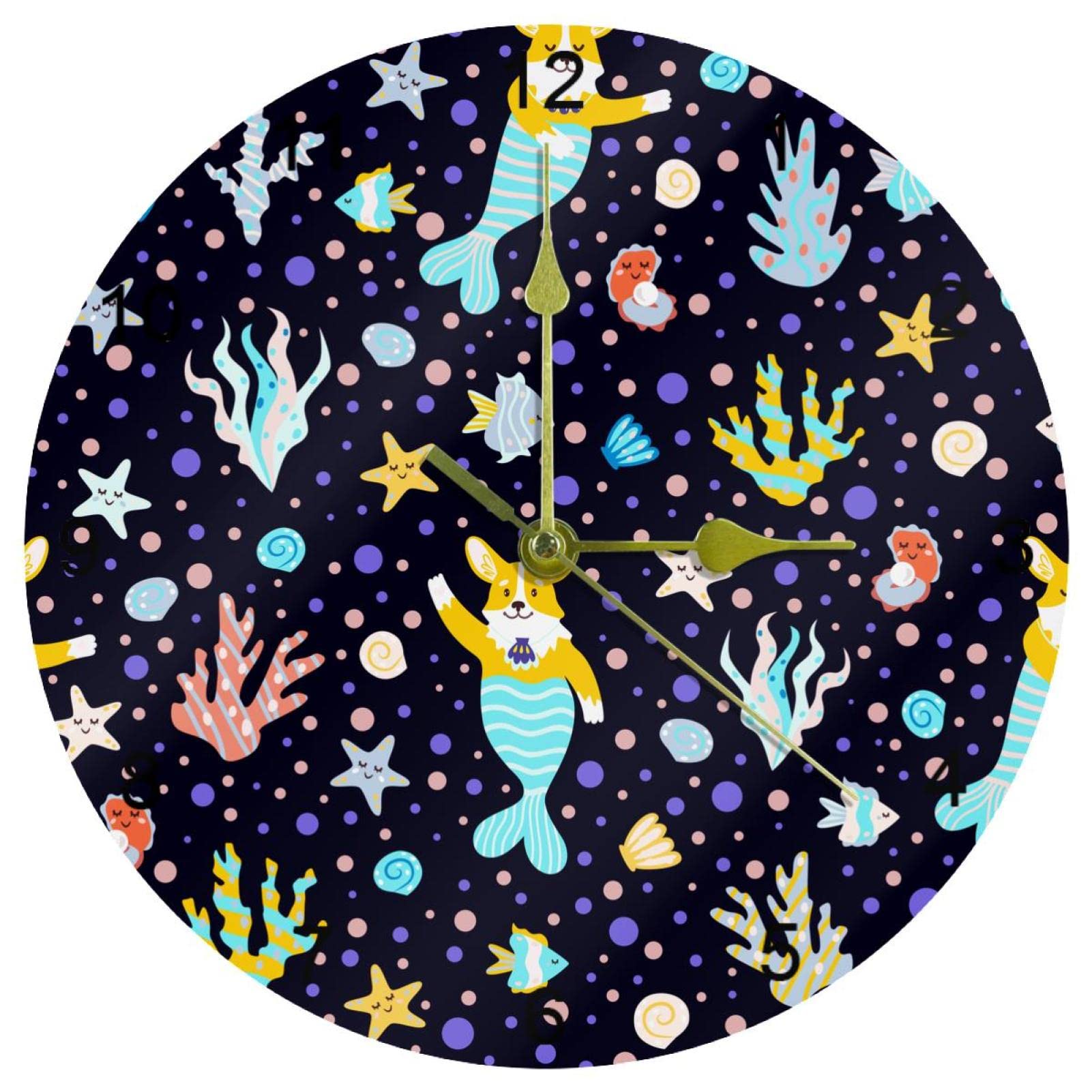 Horloges murales silencieuses sans tic-tac corgi pour un sommeil paisible