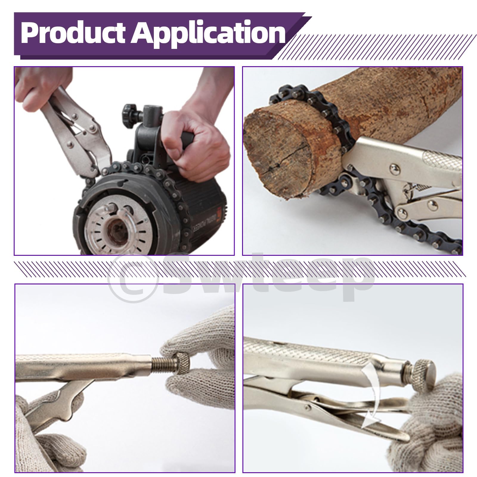 Swpeet 2Pcs 9 pulgadas de acero de aleación para uso pesado Pinzas de la cadena de bloqueo con cadena de 20", herramienta de filtro de aceite reversible Accesorios de tuberías Herramientas Llave
