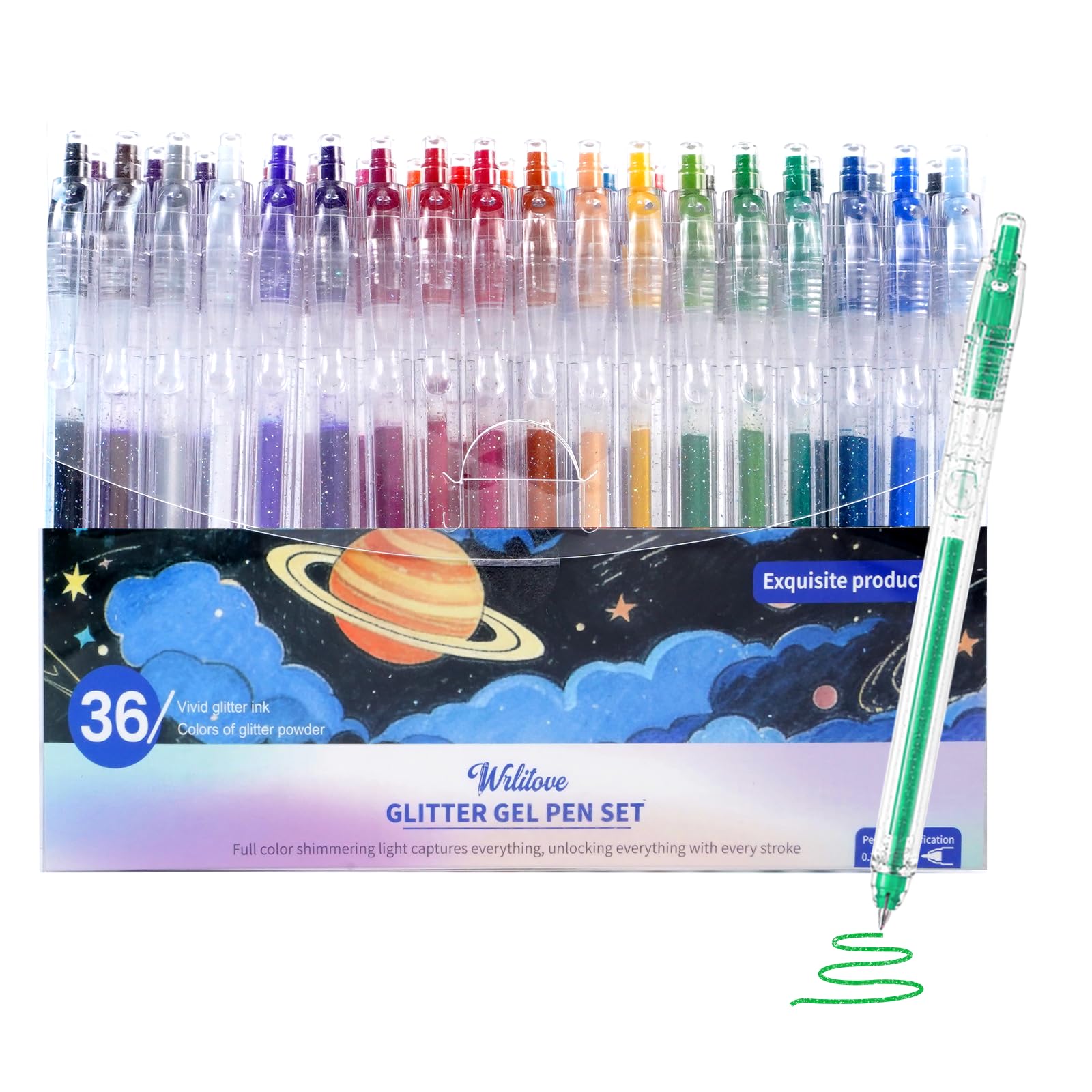 Wrritove 36 Colors Retractable Glitter Gel Pen Set smooth 0.7mm Fine Tip