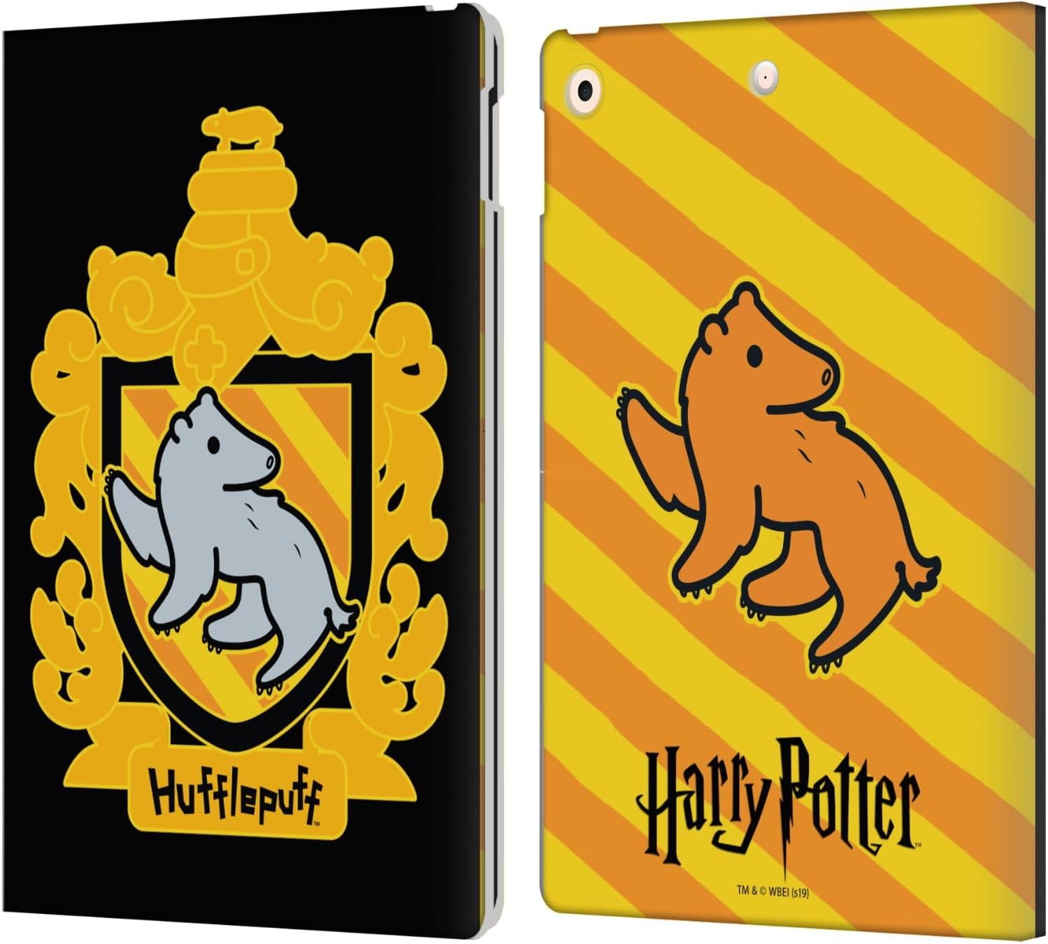 Head Case Designs Officially Licensed Harry Potter Hufflepuff Crest Deathly Hallows I Leather Wallet Case Compatible with Apple iPad 10.2 2019/2020/2021