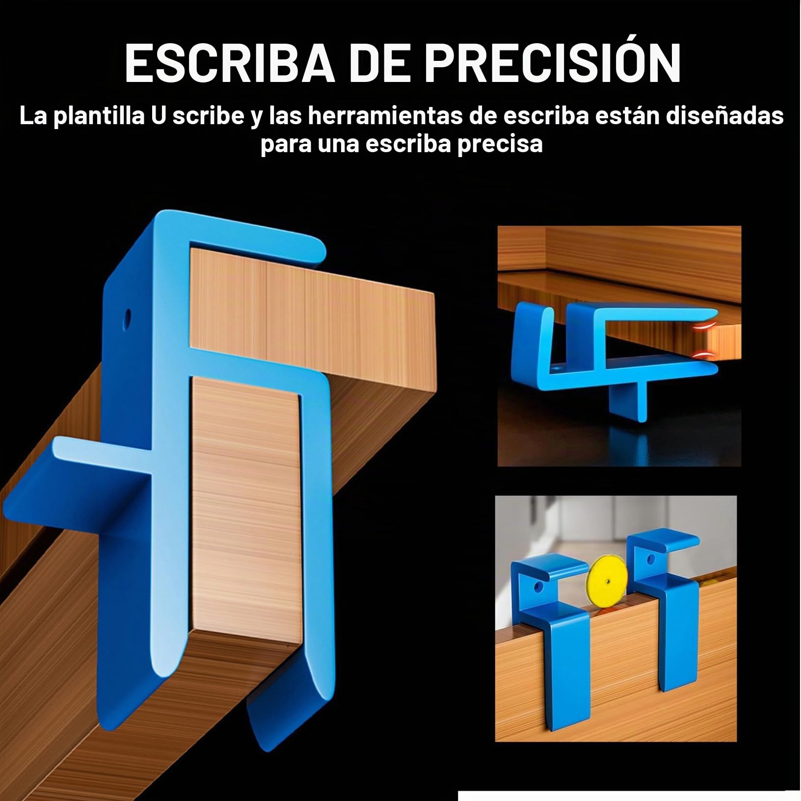 Herramientas de carpintería de 6 PC, juego de herramientas U-Scribe Jig & Scribing, plantilla de montaje en la puerta del gabinete de plástico para carpintería de carpintería, bricolaje y carpin