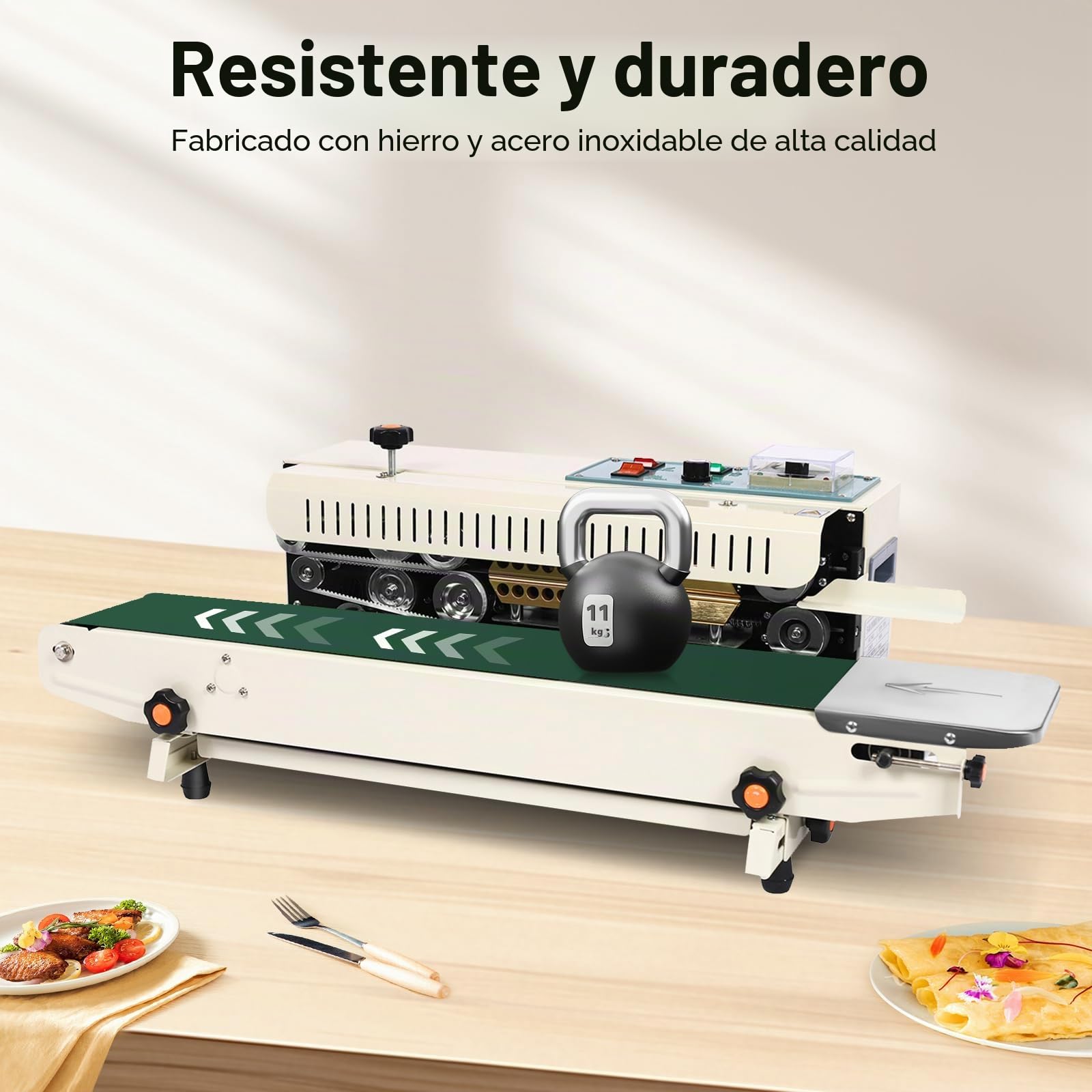 Berkalash Sellador automático de banda continua, 0-12 m/min, velocidad de sellado continuo, bolsa FR-900, se adapta a la máquina de sellado térmico de bolsas de plástico de 220 V 500 W