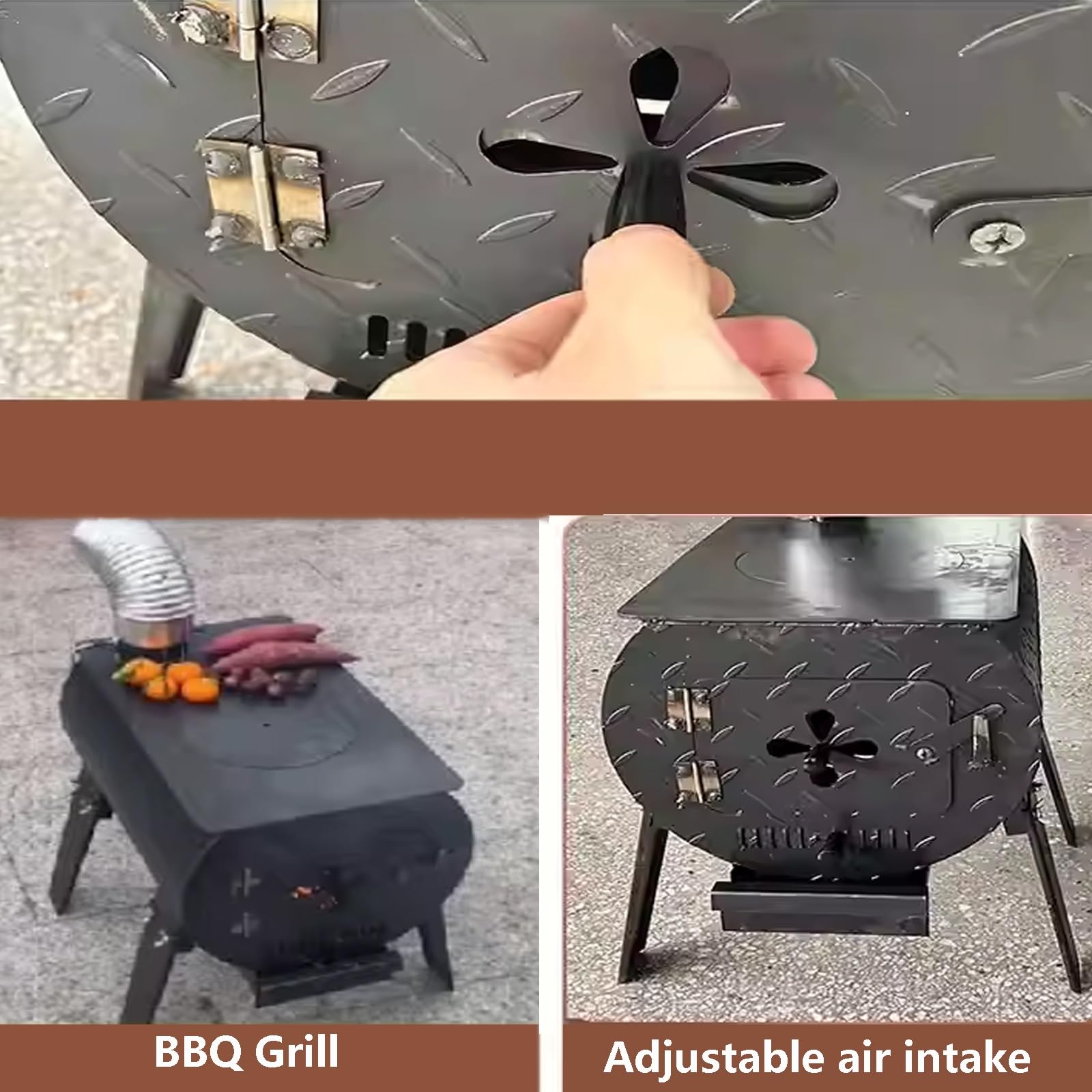 Stufa A Legna In Ferro Multifunzionale Interno & Esterno Skylight 20cm & Piedi Rimovibili, Scatola Delle Ceneri A Tiro Campeggio Casa Barbecue(50 * 35 * 50cm)