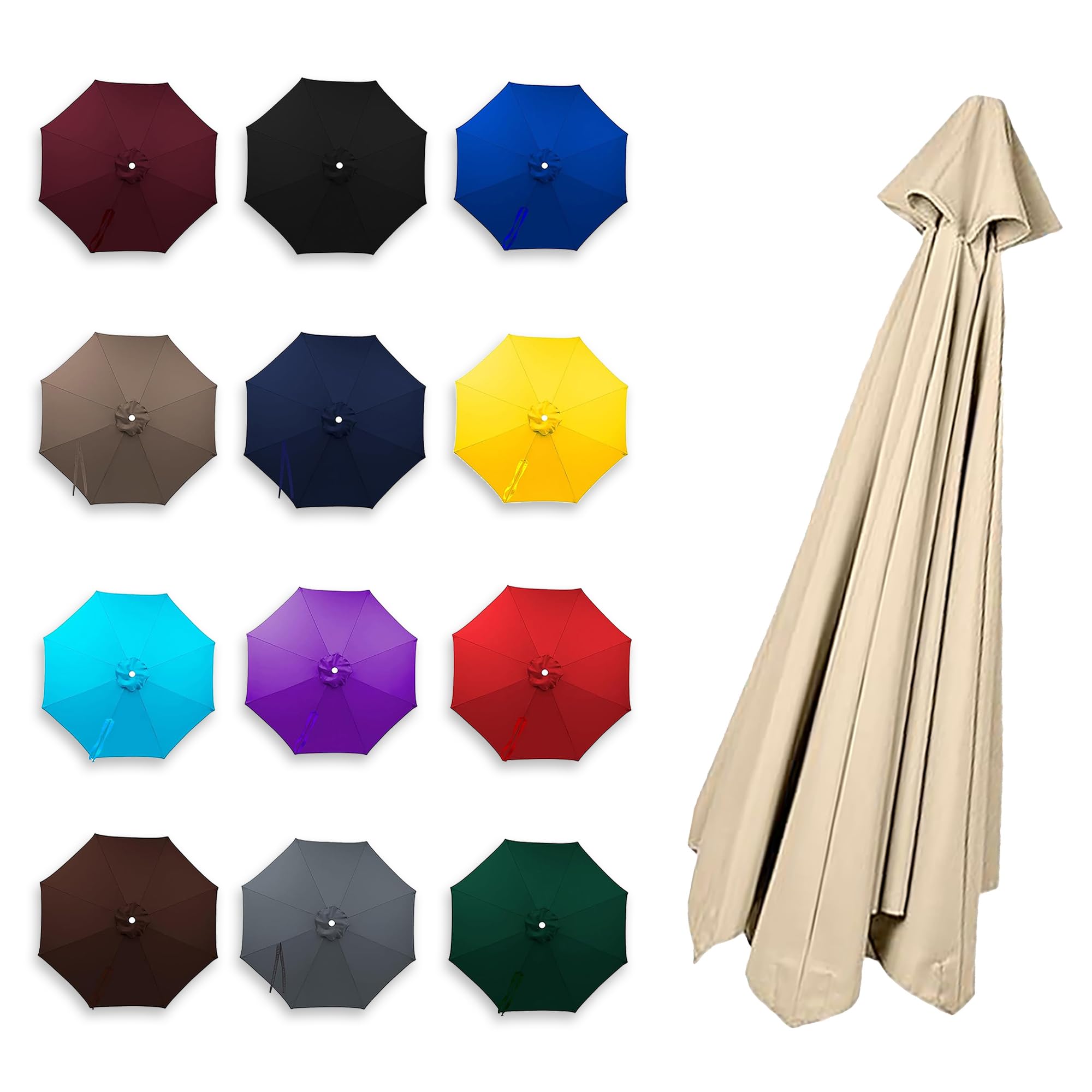Fzamudng 2m-4m Replacement Parasol Canopy, Patio Umbrella Replacement Cover, Weatherproof Patio Replacement Cover 6/8 Arms For Garden Parasol Umbrella Canopy, Replacement Fabric Beige
