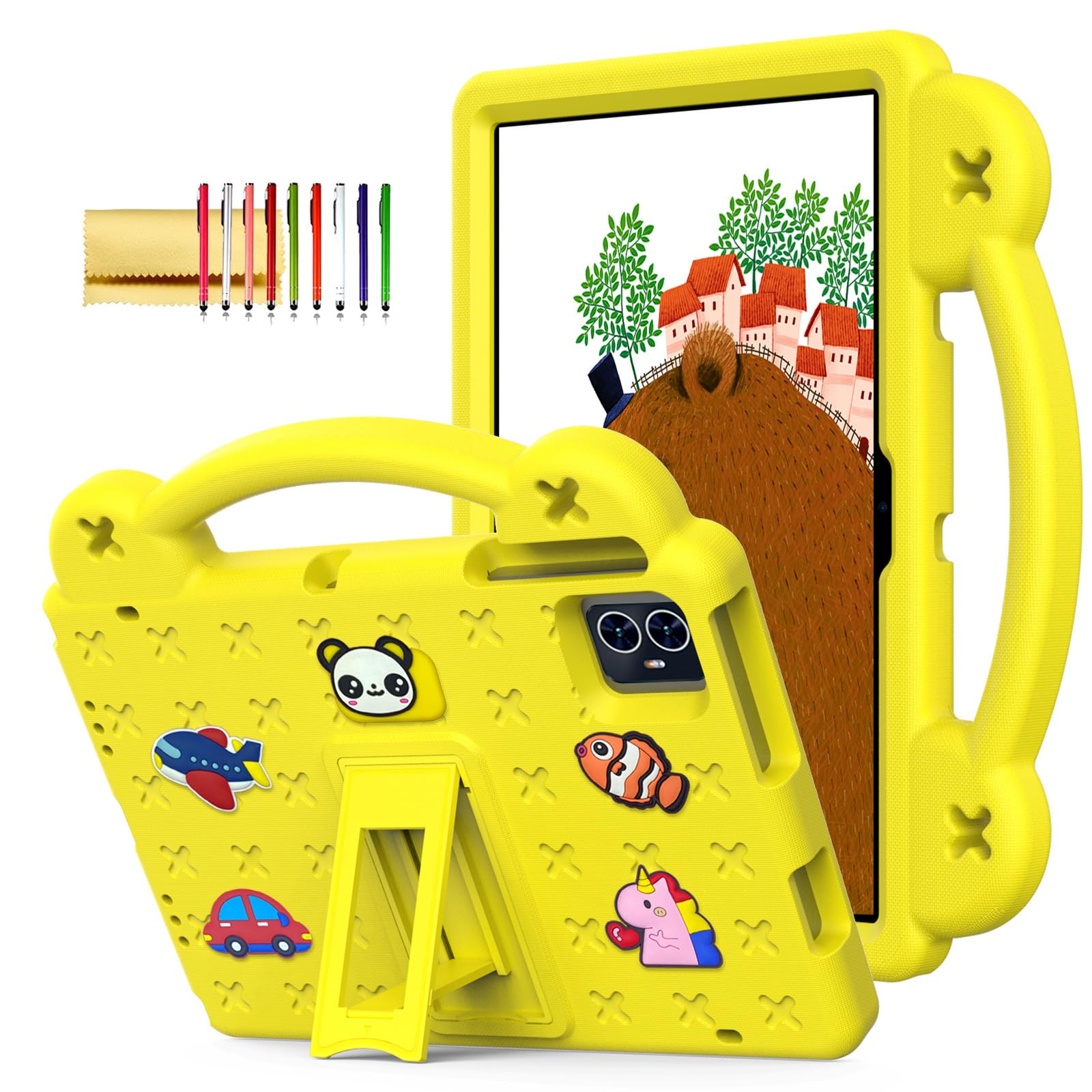 Dteck Case for Onn 10.1" Tablet 2024 Gen 4, Cartoon Panda Shockproof Rugged Lightweight Convertible Stand Handles Kids Friendly Case for Onn 10.1 inch