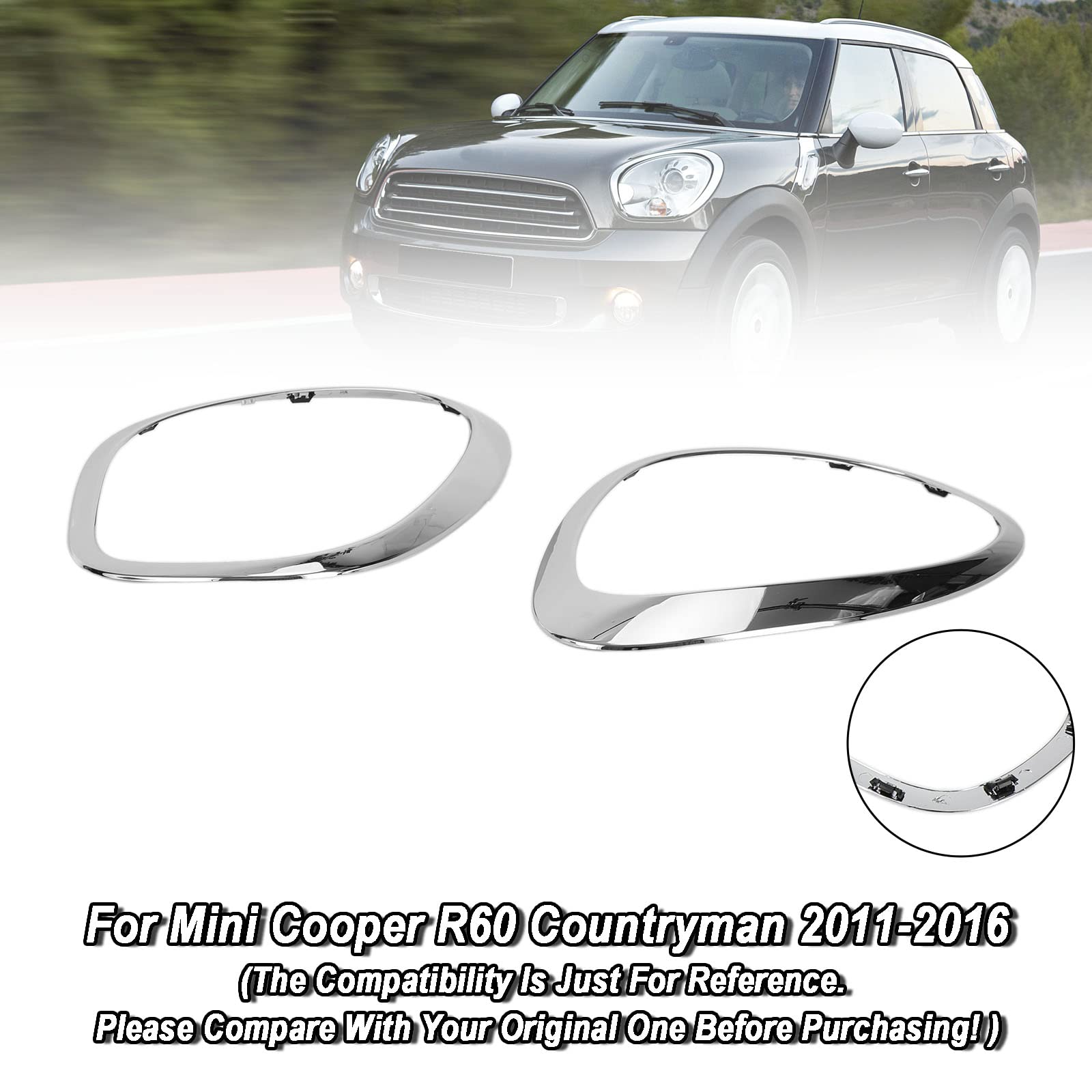 2X Chrom Scheinwerfer Trim Ring Lünette FFit für MINI Cooper R60 Countryman 2011-2016