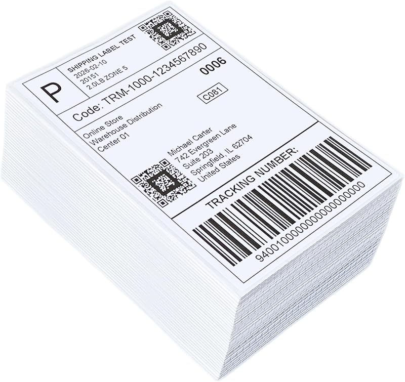 4 x 6 Thermal Shipping Labels 500 Labels Fanfold Direct Thermal Printer Paper Commercial Grade Thermal Printer Sticke Perforated Thermal Printer Labels, 1 Stack