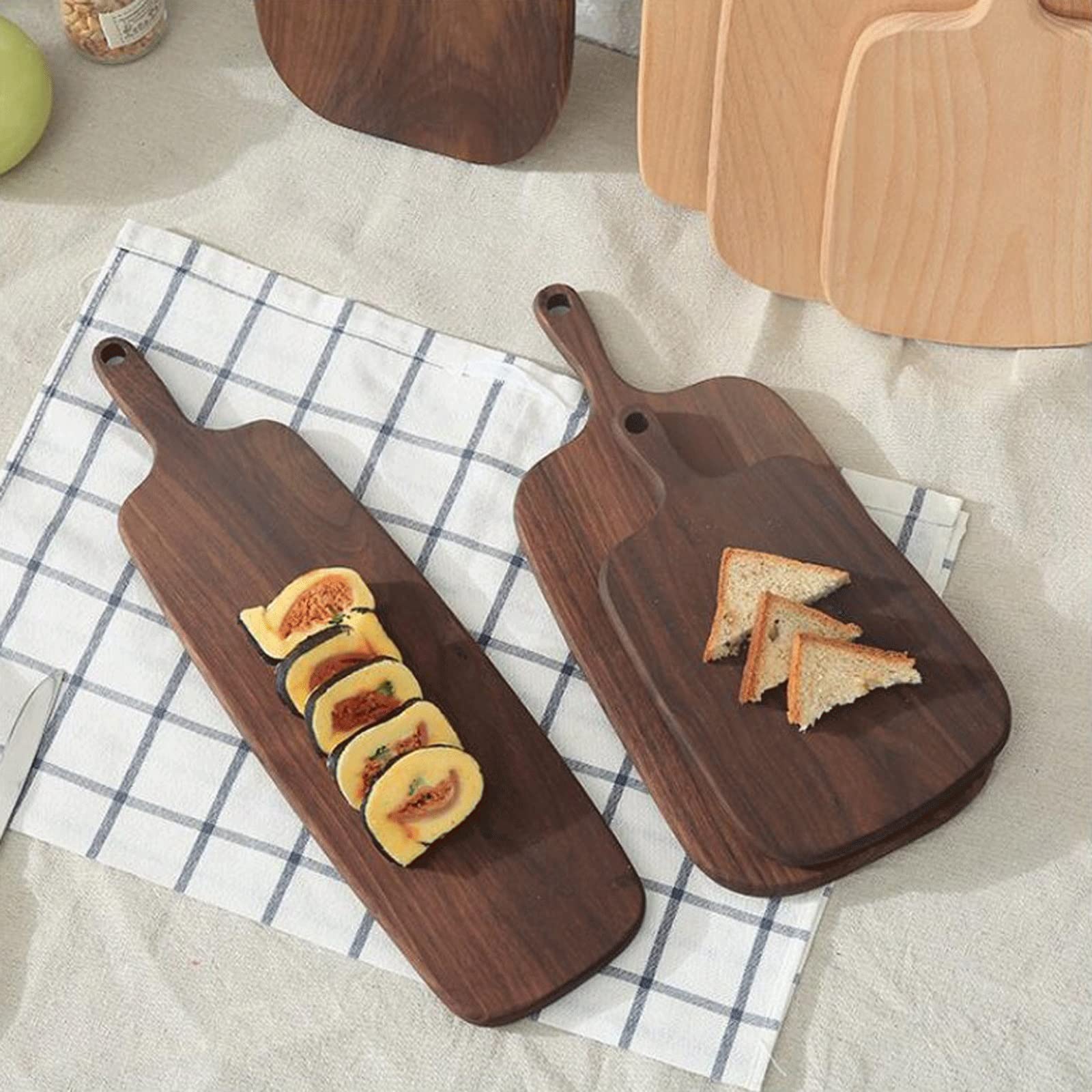 Tabla de cortar con bloques de madera de nogal negro, placa de madera para alimentos, pizza, sushi, pan, bandeja de madera entera, sin pintura (marrón, L)