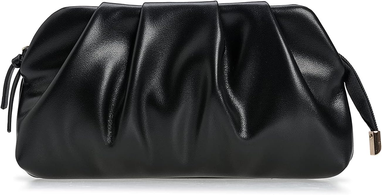 Chic Soft Vegan Leather Clutch Bag Dressy Pleated PU Evening Purse for Women