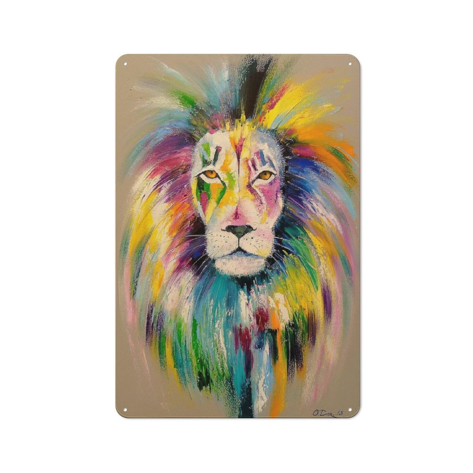 Junmoney Lion Vintage Tin Sign 30X20cm For Hobby Room Or Studio, A New Home Present For Creative Interior Collectors