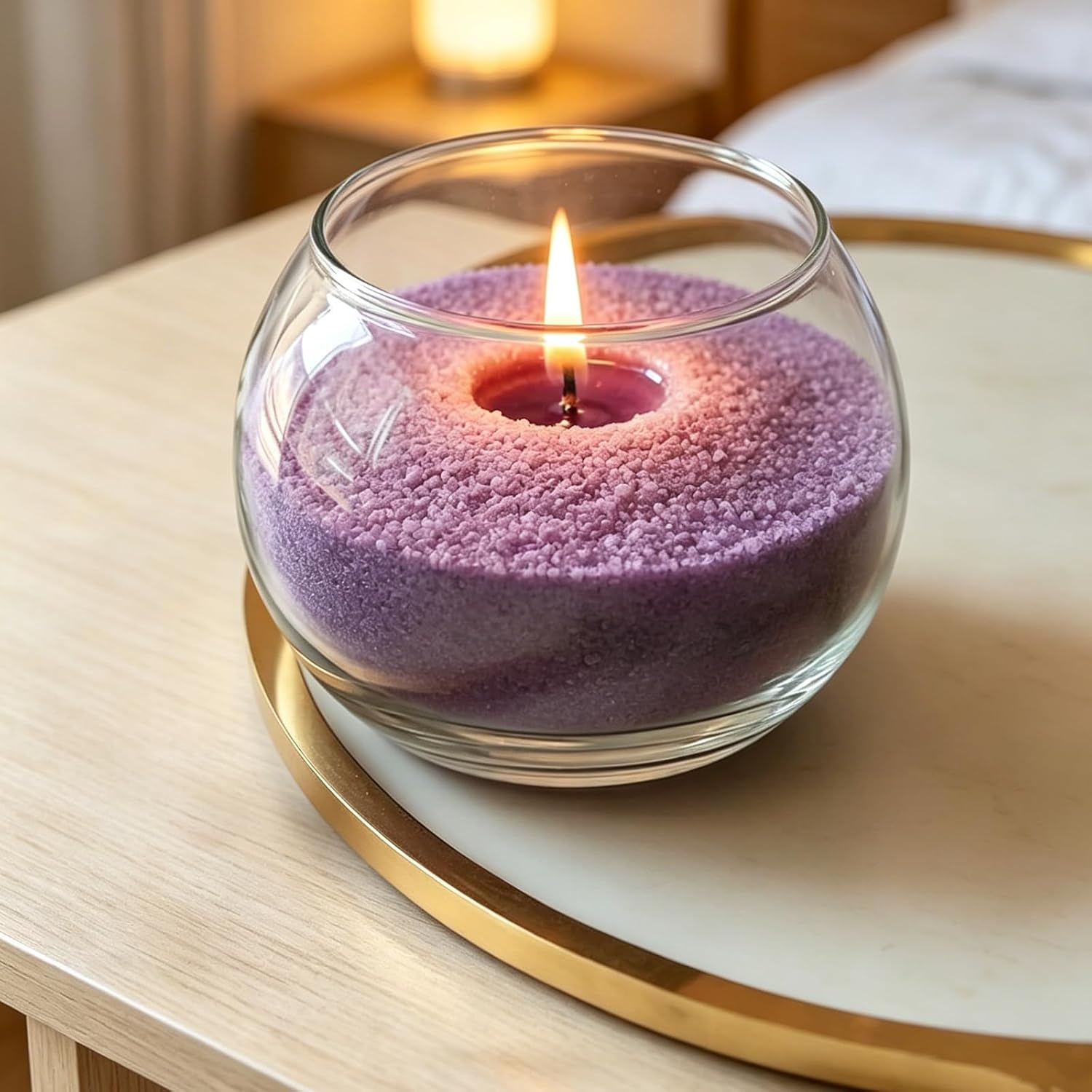 1.1LB Lavender Scented Candle Sand with Wicks, Candle Wax, Purple Color for DIY Making Refillable, Long Lasting Pearl Powder Wax for DIY Birthday Weddings,Partie