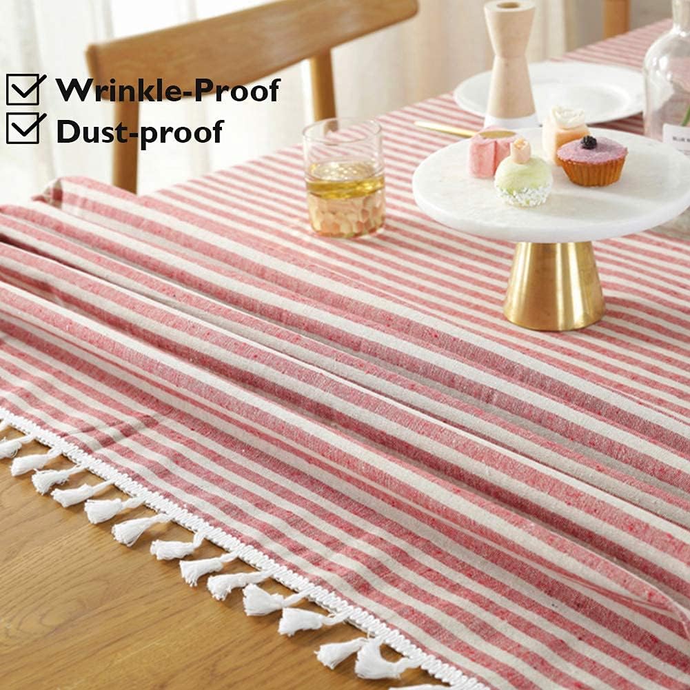meioro Table Cloth Red White Striped Tablecloth Tassels Cotton Linen Dust-Proof Table Cover for Dining Coffee Buffet Kitchen Picnic Tables, Parties Indoor Outdoor Square Tablecloths (55x55 Inch) : Home & Kitchen