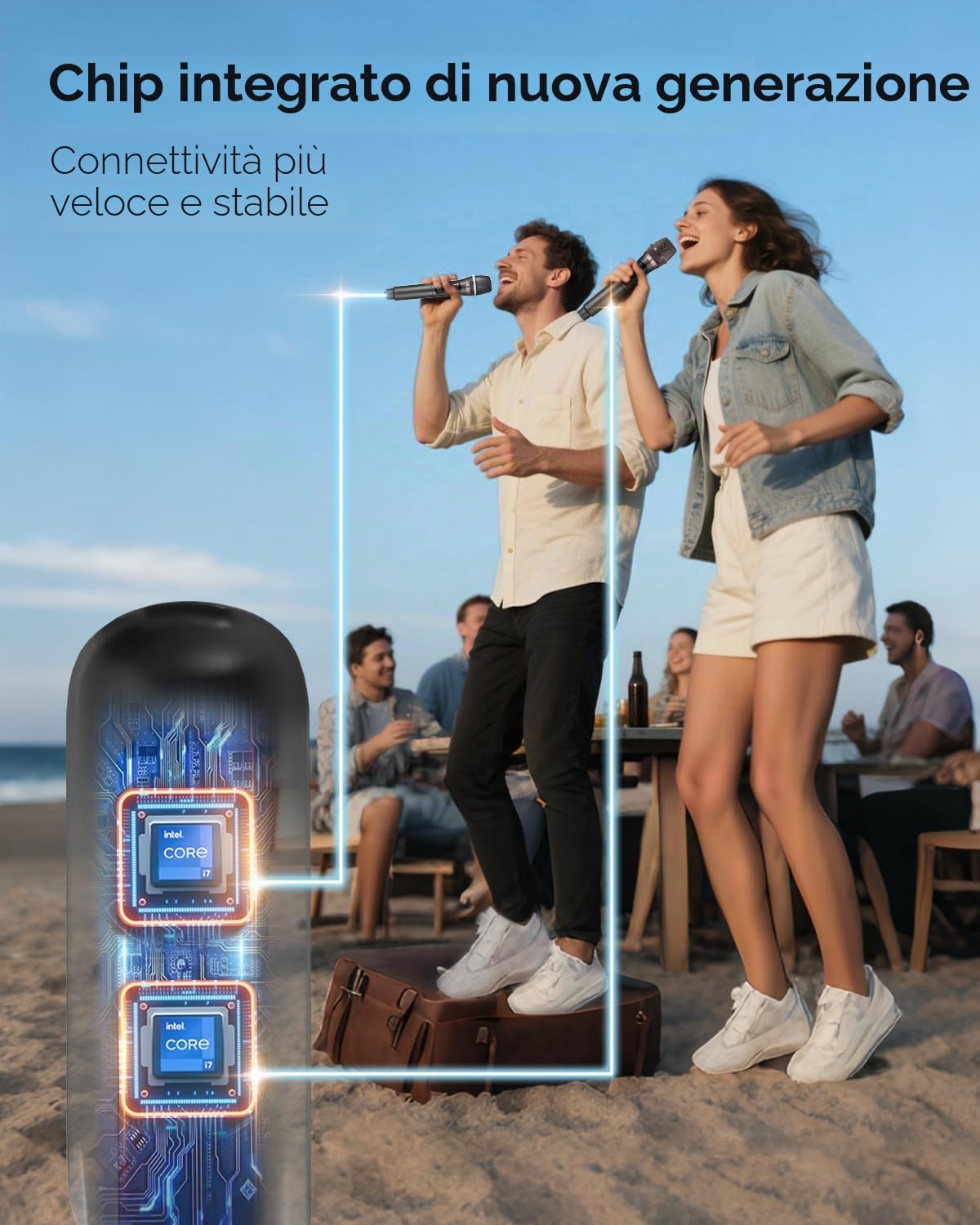 ALPOWL WXM Microfono Wireless, Microfono Karaoke con 192KHZ/24Bit, Professionale UHF Cordless Dynamic Mic System, Sistema PA Ricevitore Ricaricabile per Amplificatore Vocale(Nero)