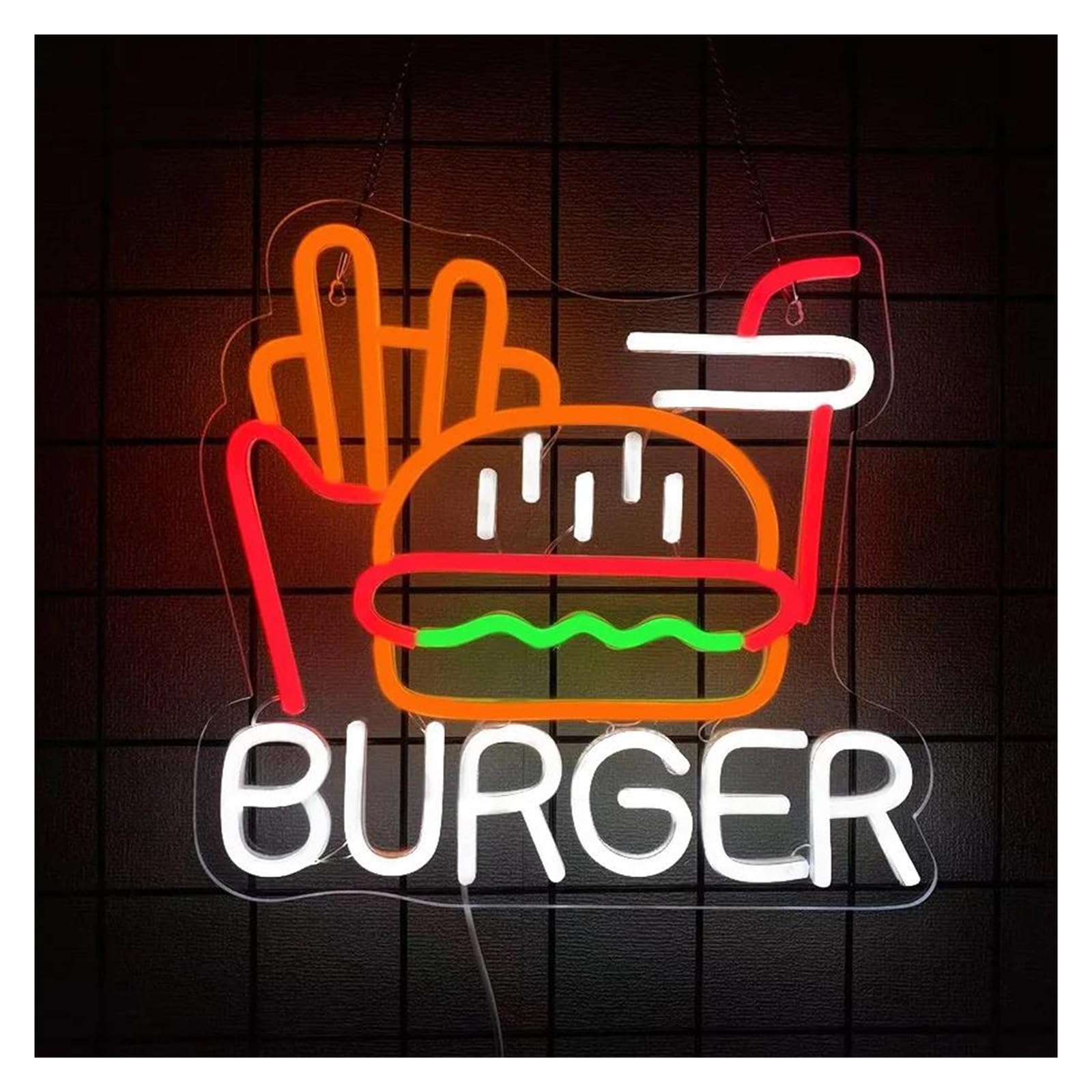 SHOUXI Sign Lamp Burgers Neon Sign Lights for Business Food Window Display Decor for Party Snack Shop Restaurant Wall Decor 33cmх31cm