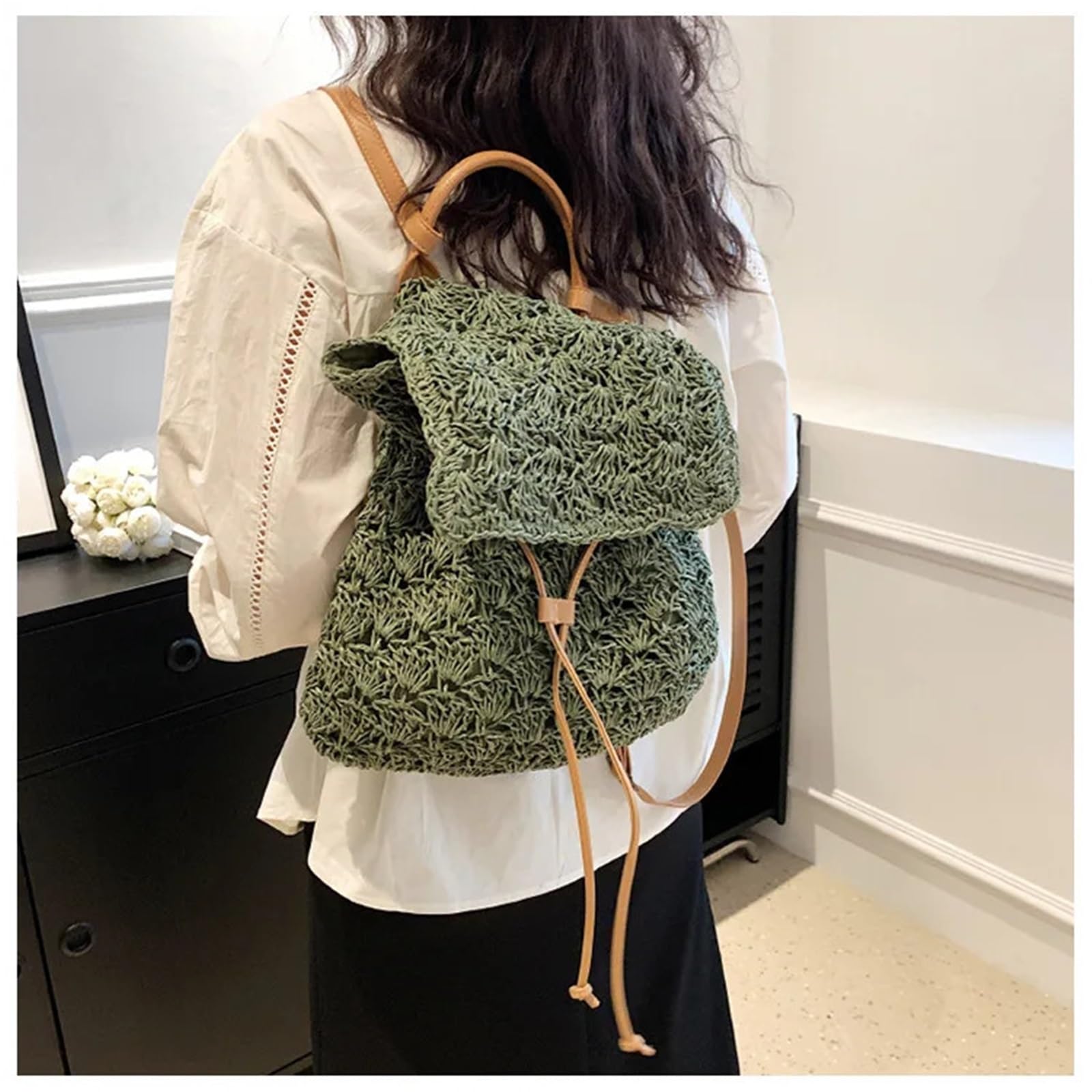 Zaino da viaggio casual in rattan intrecciato for vacanze al mare