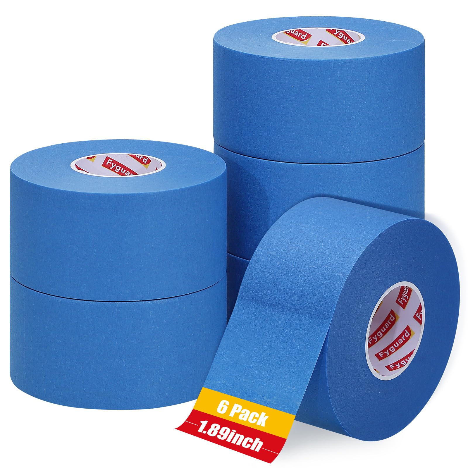 Fyguard 6 Rolls Painters Tape Blue, 48mm x 50m Masking Tape Easy Removal Crepe Paper for Painting and Decorating Indoor and Outdoor