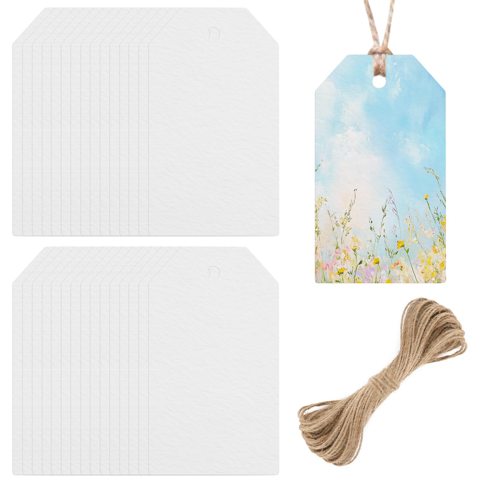 60Pcs Watercolor Paper Tags, Blank Cardstock Tags for Painting Thick 300 GSM, Pre-Punched Hanging Bookmark Sleeves for Arts and Crafts Gift Wrapping, Wedding, Christmas