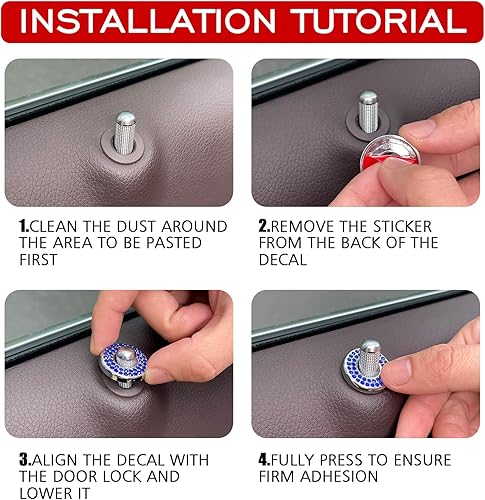 Miniatura 5 de BEYPOVK Paquete de 4 fundas brillantes para cerradura de puerta interior de automóvil, calcomanías de diamantes de imitación, tapones para cerradura