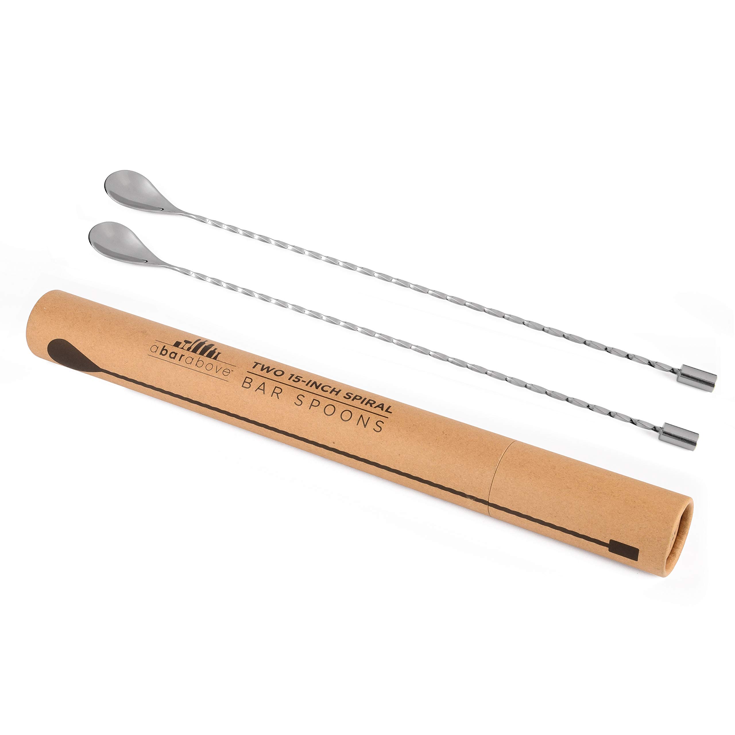 A Bar Above Long Spoon Bar Set, Spiral Handle Long Spoons, for Stirring and Layering, Stainless Steel Spoons, for Cocktail Set, Basic Professional or Home Bars Accessories, 2 Pcs, 15”