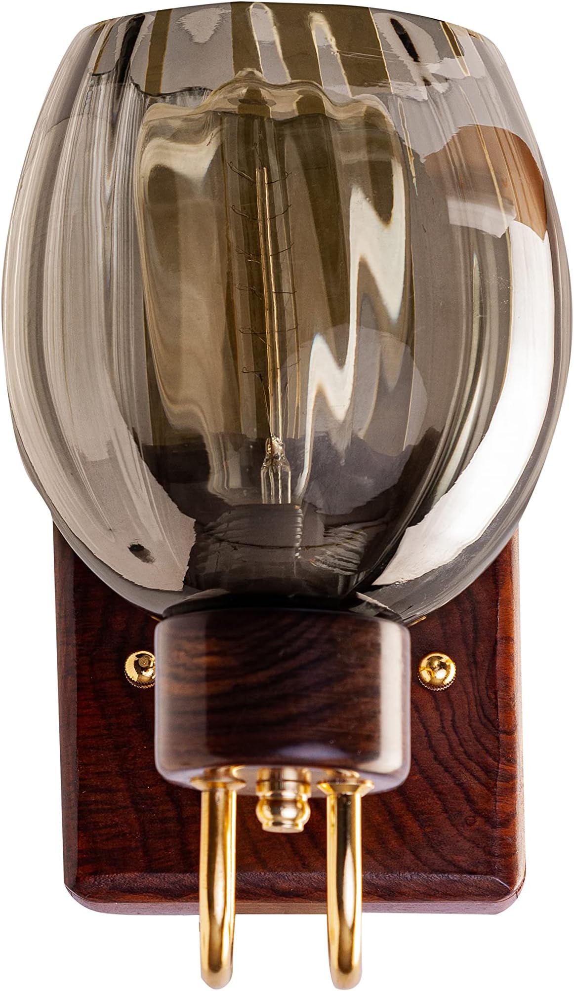 - Handmade Sheesham Wood Wall Light/Lamp with Gold Plated Metal Bands, Brass Rivets, Black Smoke Glass, E27 Bulb Base(Bulb not Included) for Home/Bedroom/Living Room/Hallway