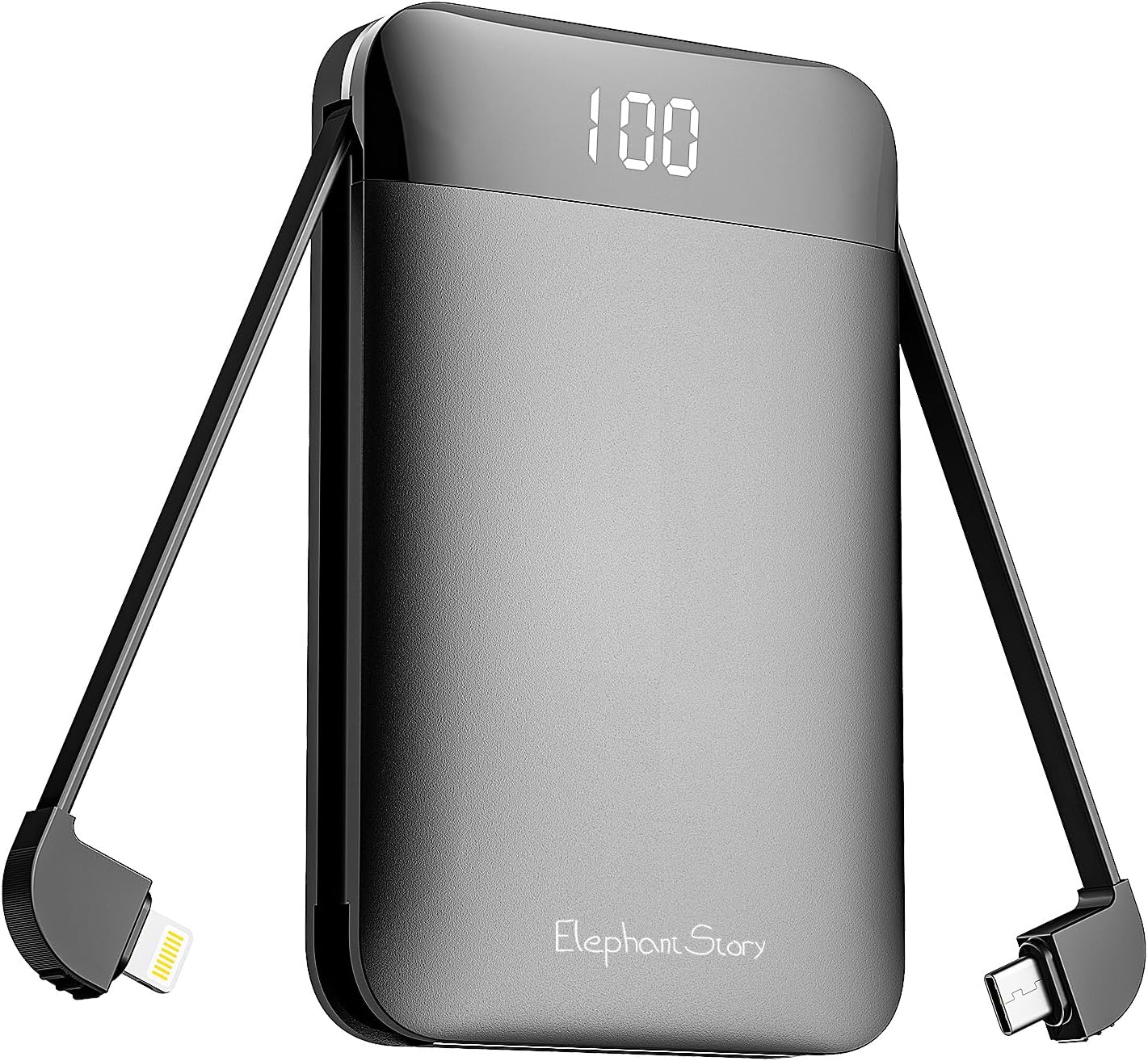 ElephantStory Portable Charger Power Bank 9000mAh: LED Display Charger Battery Pack Built-in USB-C iOS Output Cable, Compatible with Fast Charging for iPhone, Samsung