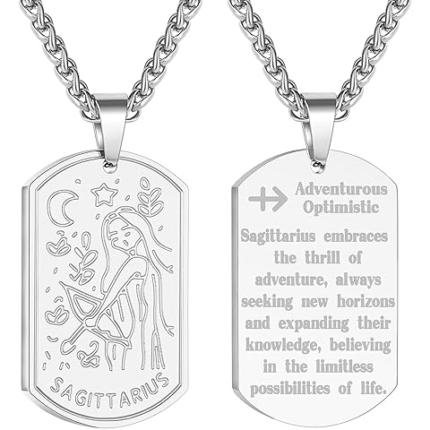 Zocomi Zodiac Sign Dog Tag Necklace for Men Boys, Stainless Steel Horoscope Astrology Pendant Chain Birthday Jewelry Gifts 24Inches